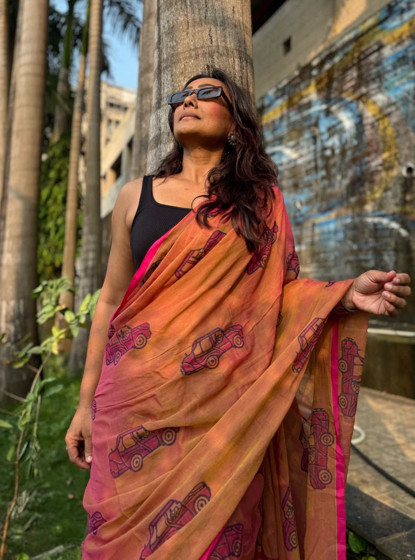 Peach Taxi saree