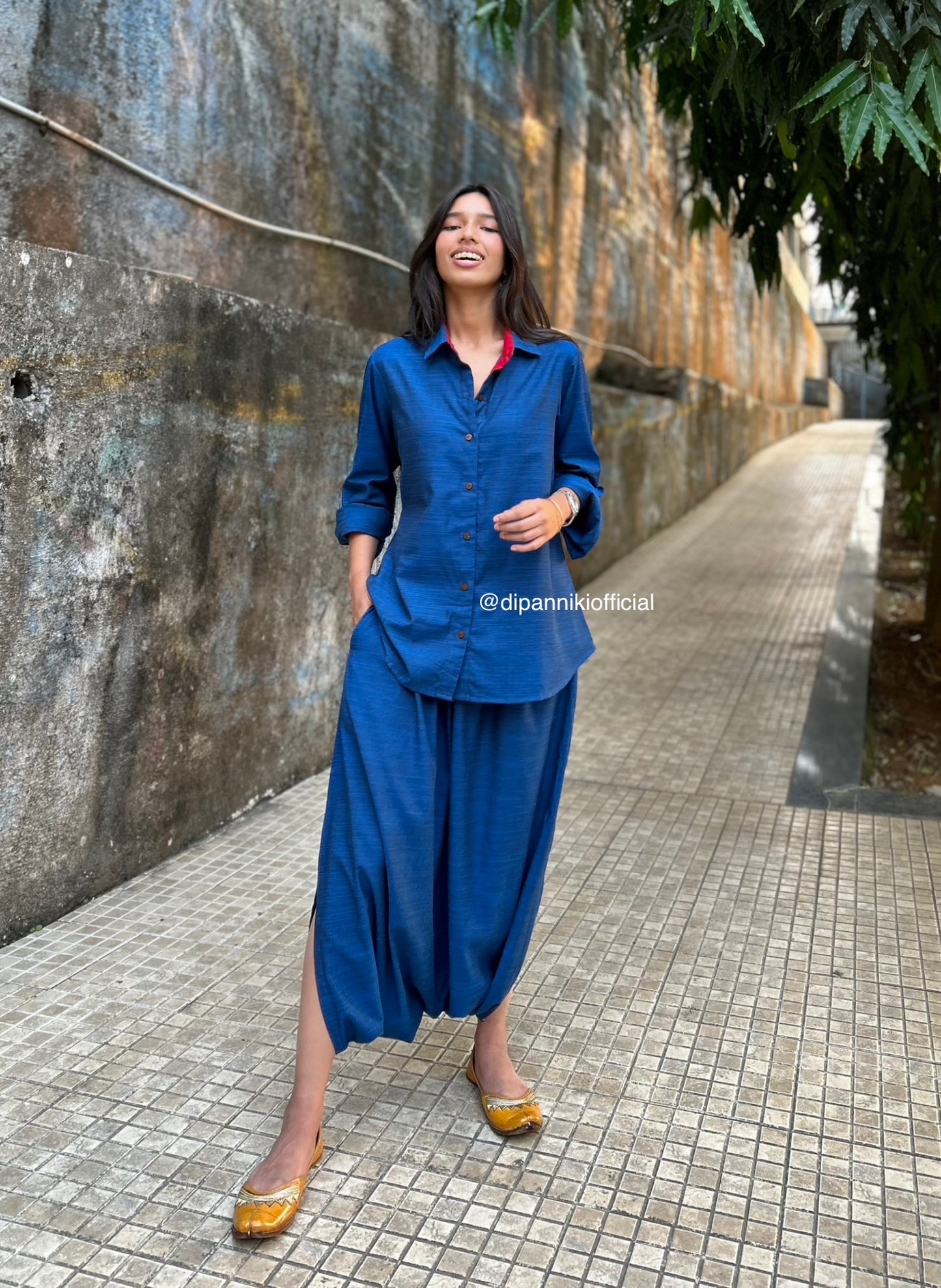 Electric blue Shirt dhoti co-ord