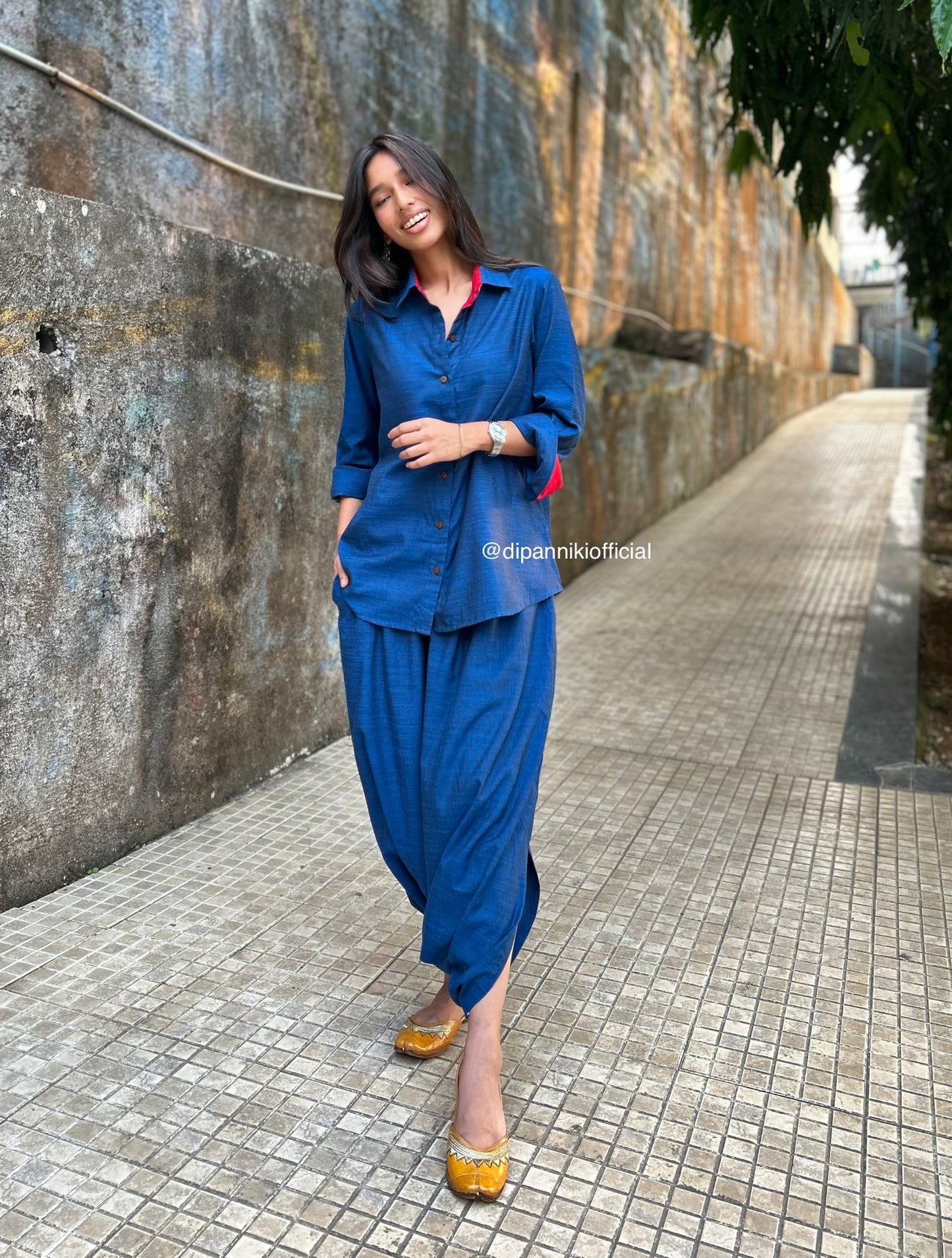 Cobalt Shirt dhoti co-ord