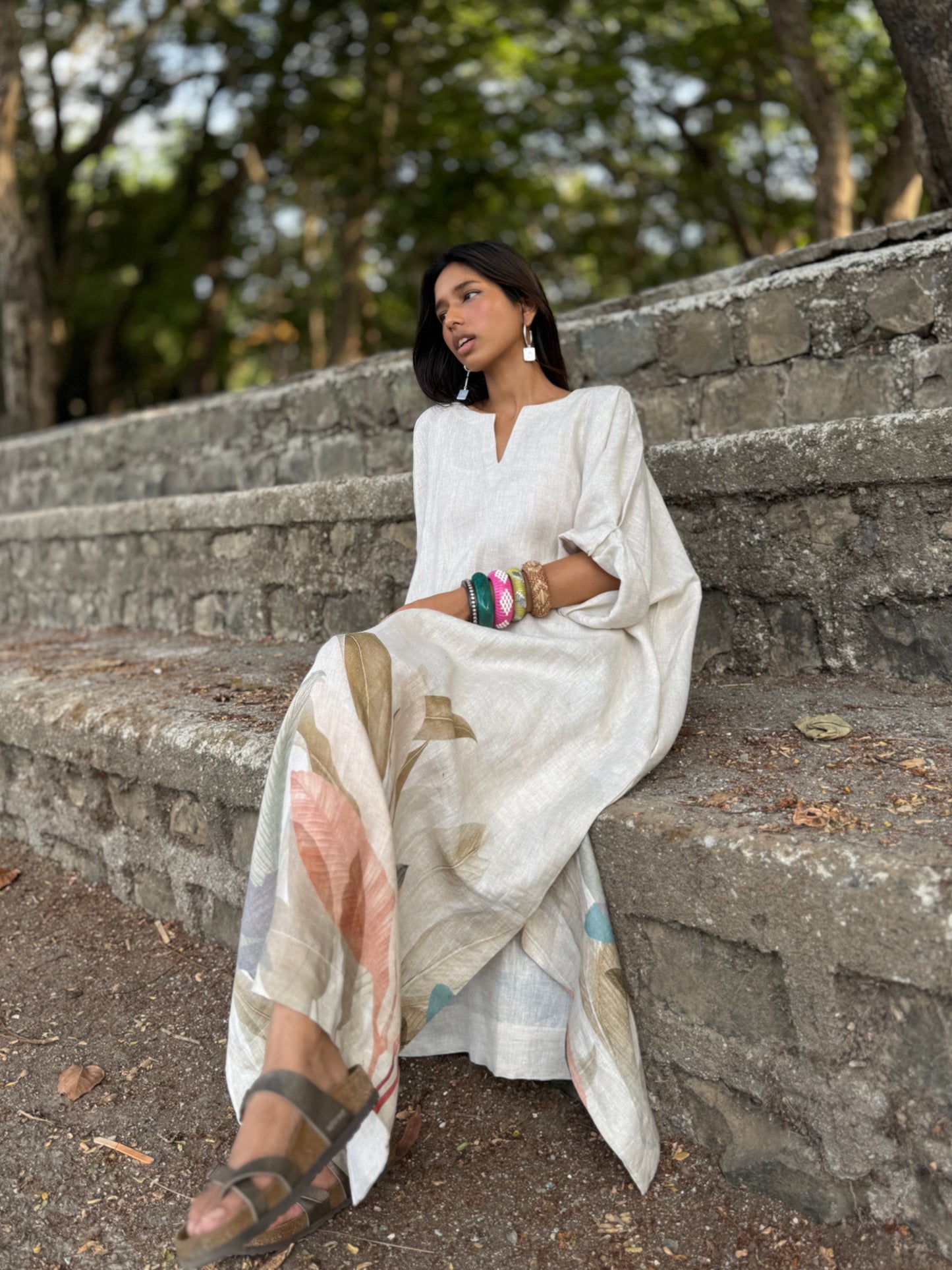Sand linen kaftan dress