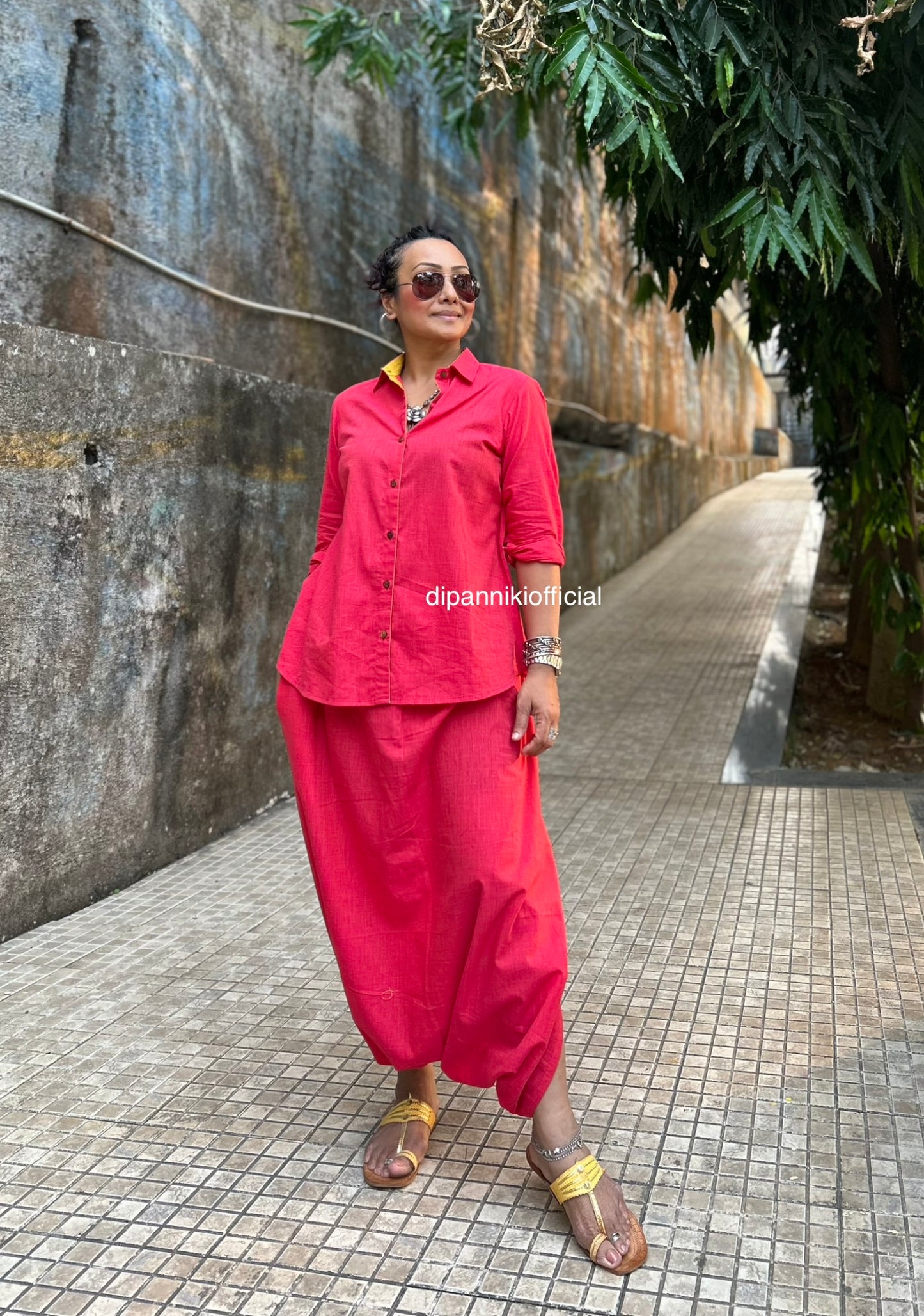 Peachy pink Shirt dhoti co-ord