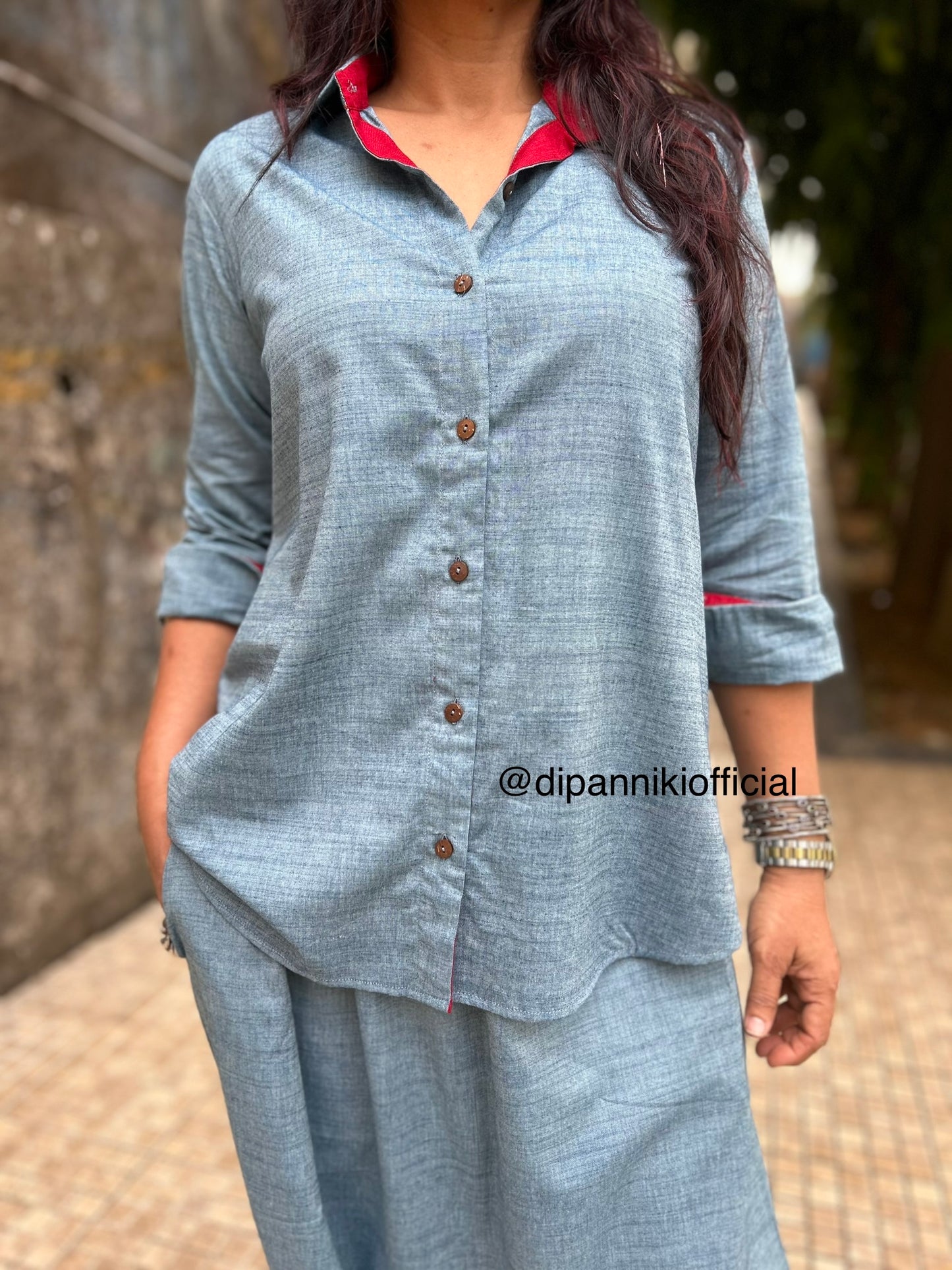 Denim blue Shirt dhoti co-ord