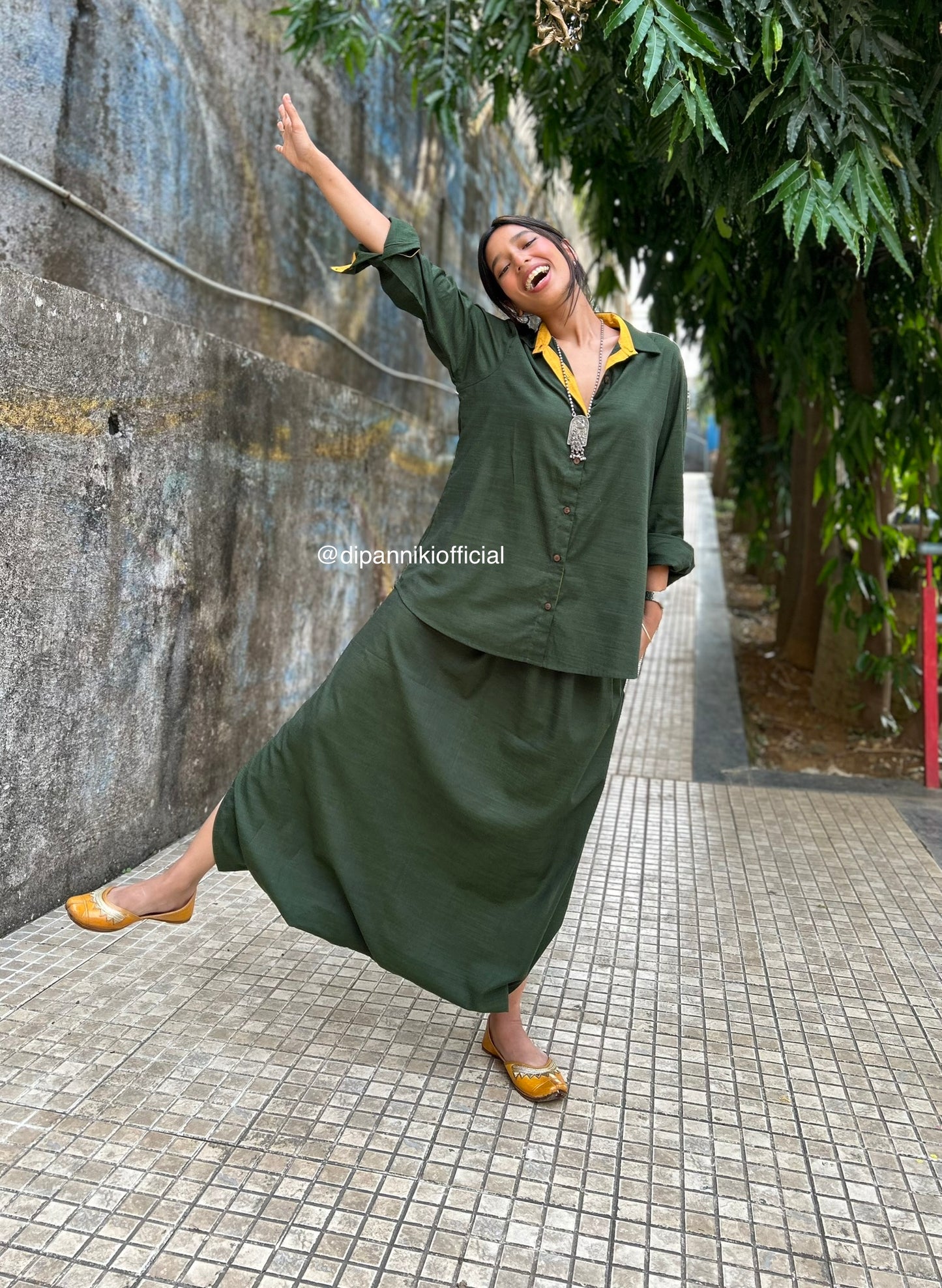 Bottle green Shirt dhoti co-ord
