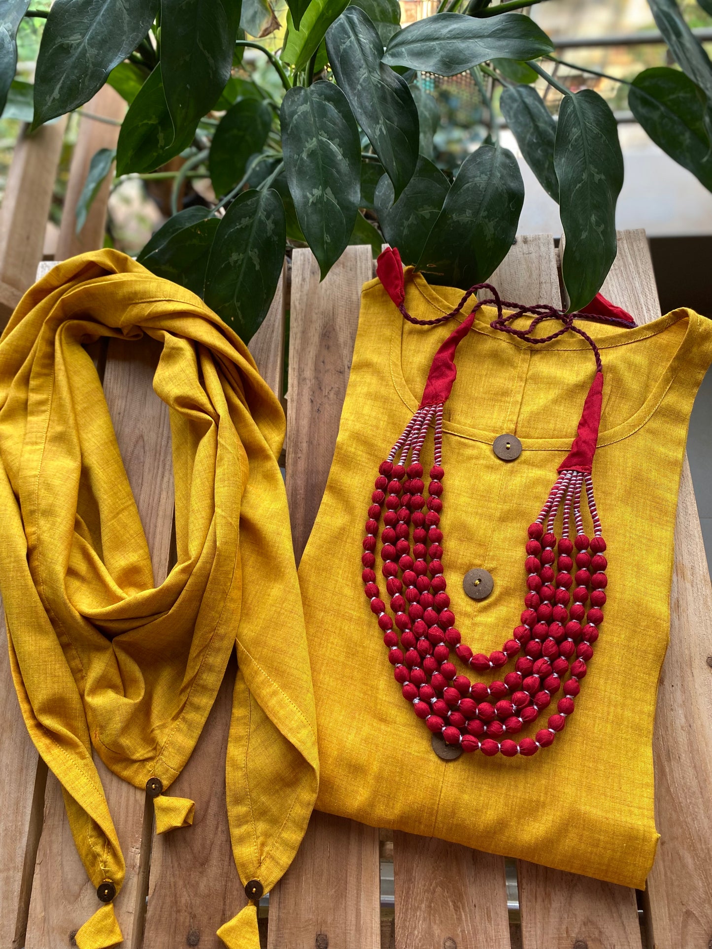 Mustard Jhabla dress WITH SCARF
