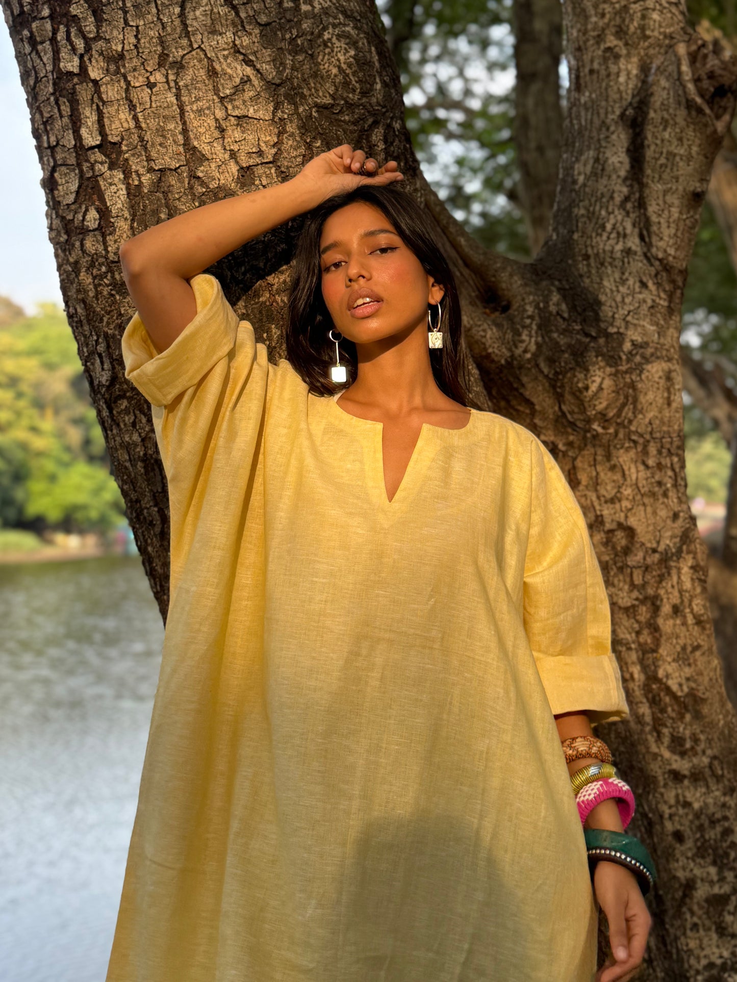 Butter linen kaftan dress