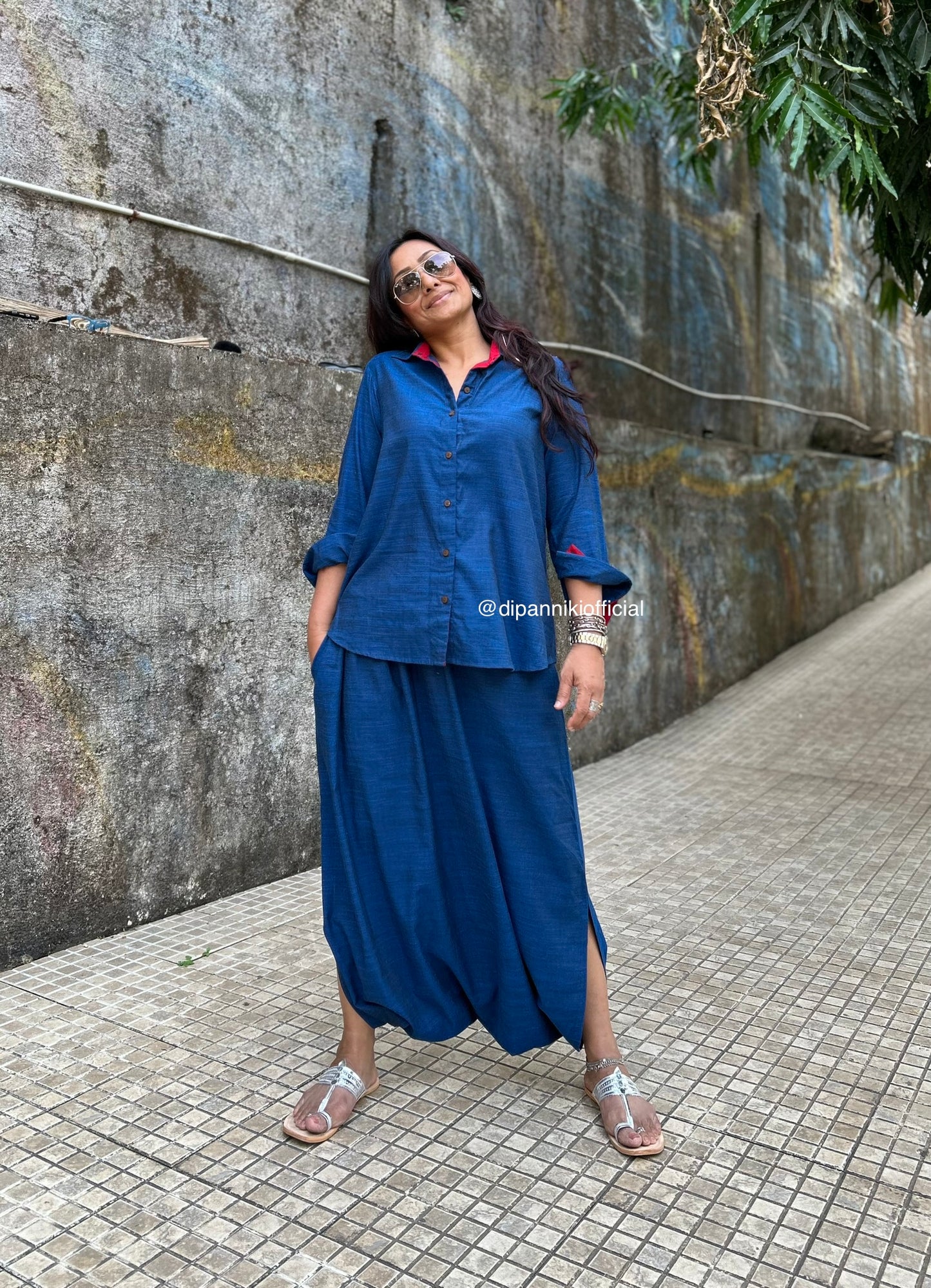 Electric blue Shirt dhoti co-ord