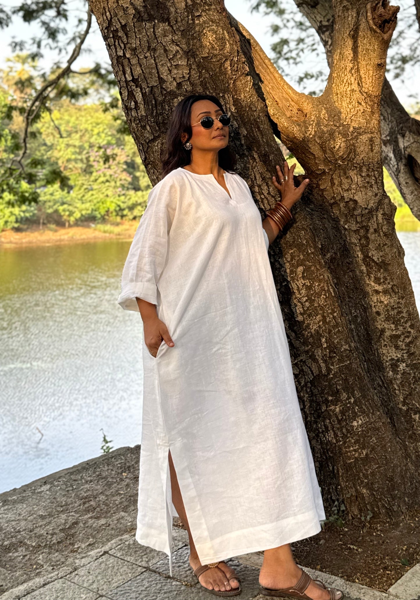 Ivory linen kaftan dress
