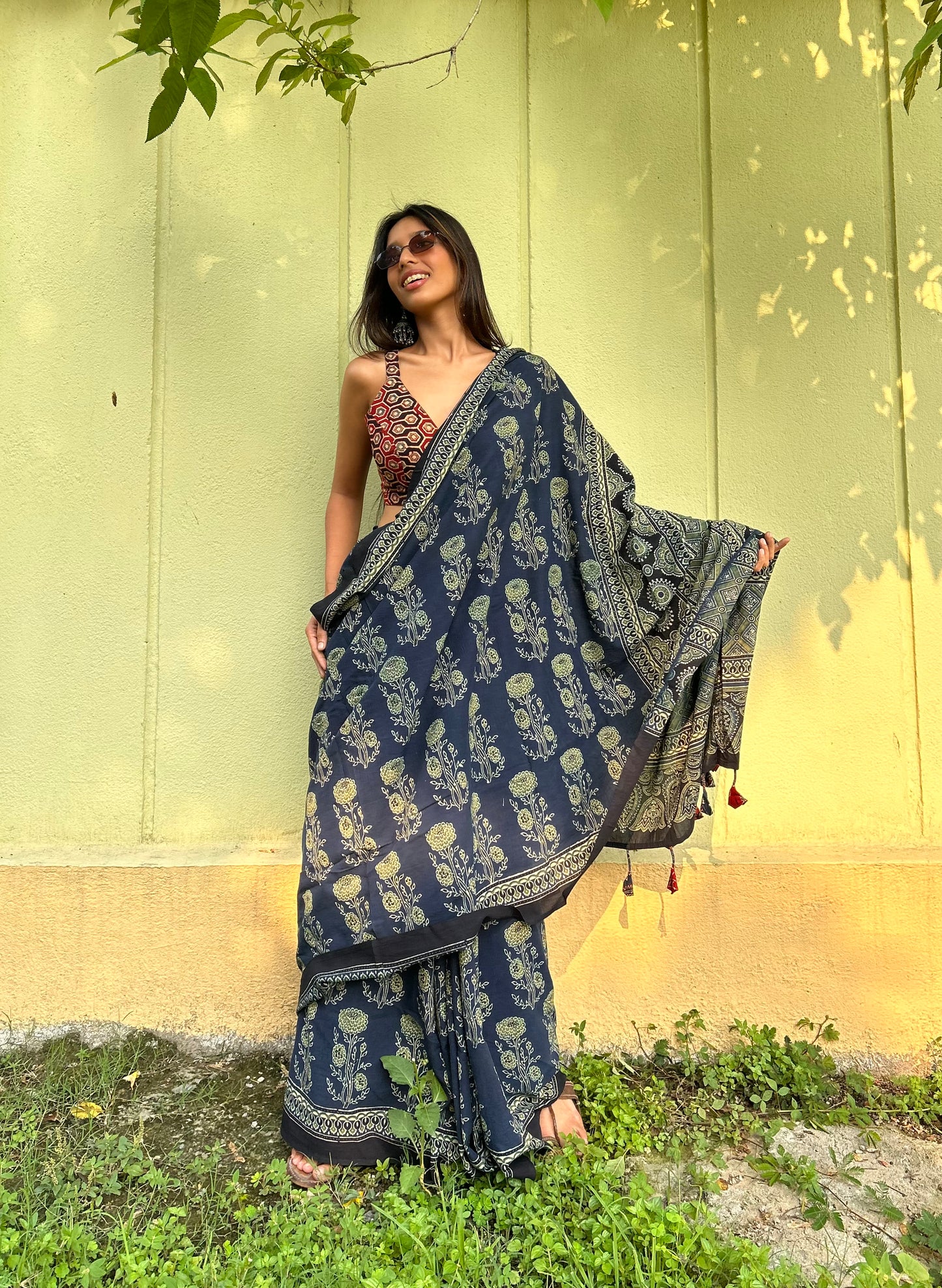 Phool Cotton Ajrakh saree