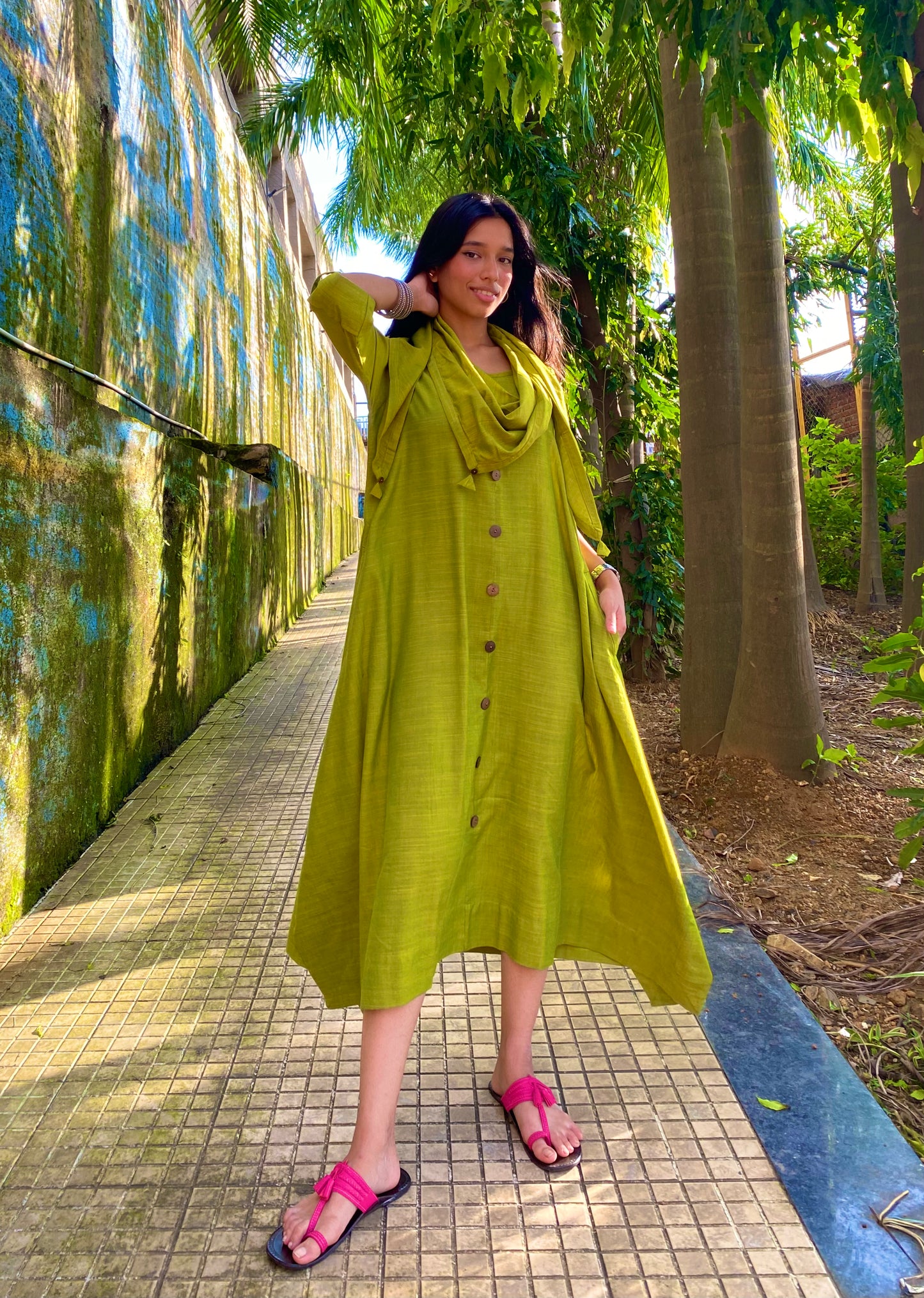 Green Jhabla dress WITH SCARF