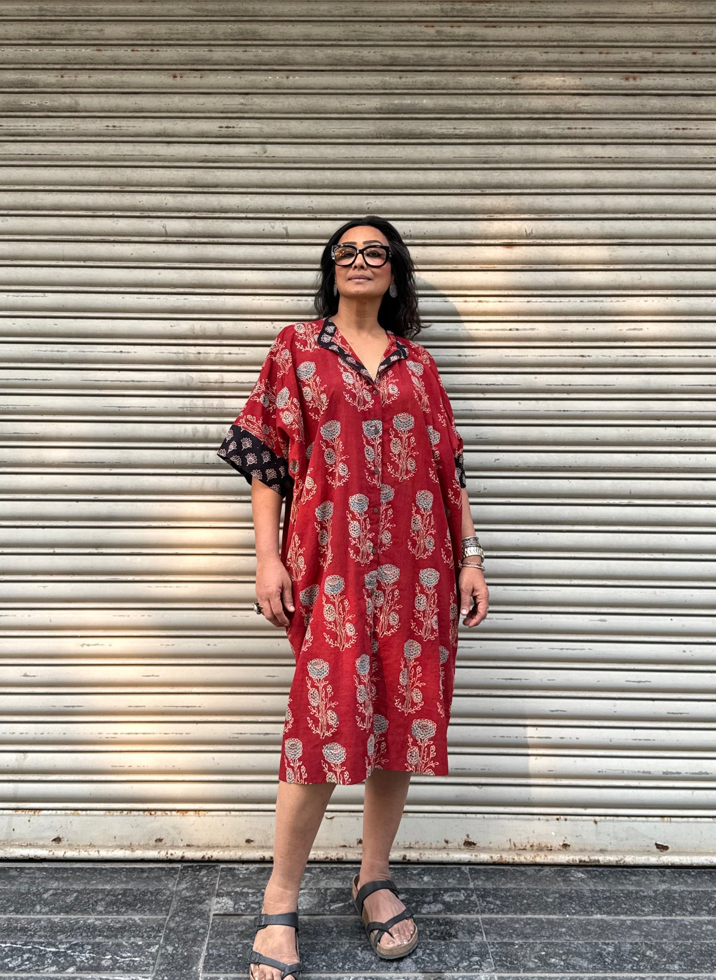 Brick Ajrakh Cotton Kaftan Dress