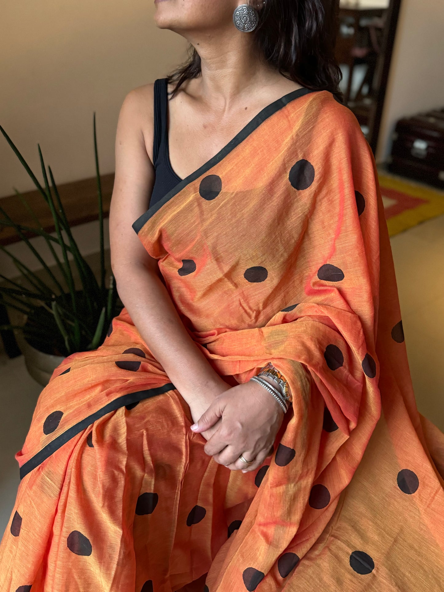Rust mini polka saree