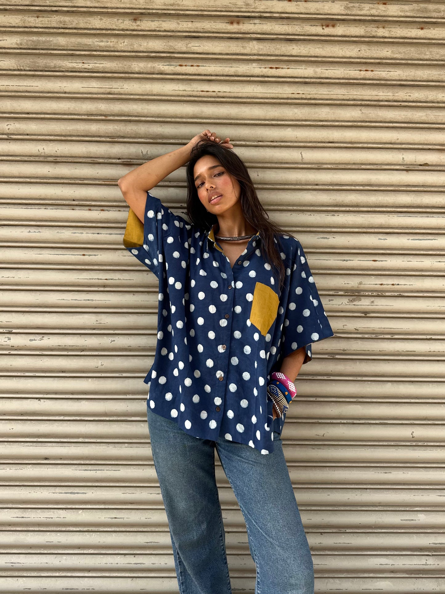 Polka Indigo Cotton Shirt