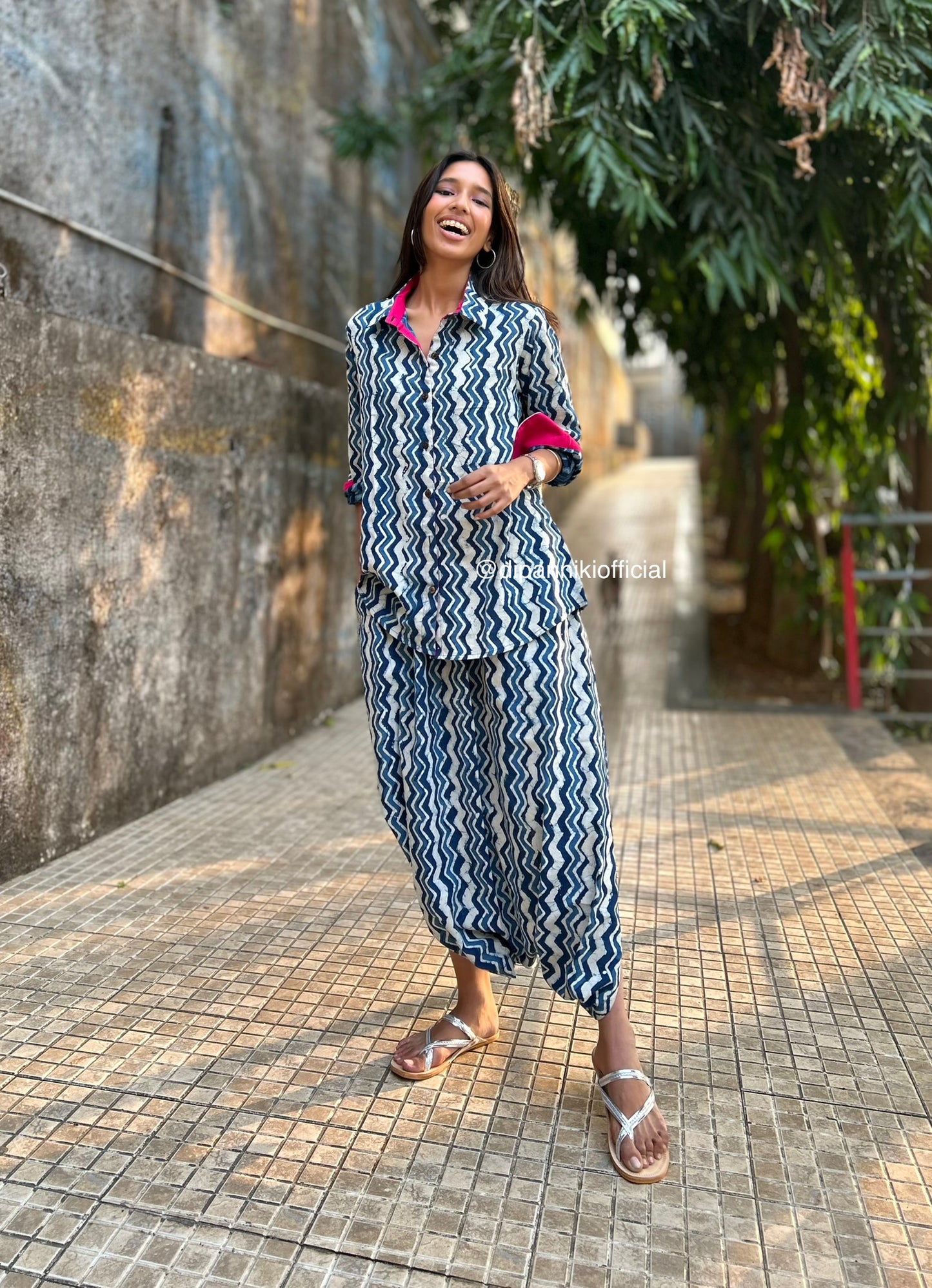Leheriya Indigo Shirt dhoti co-ord