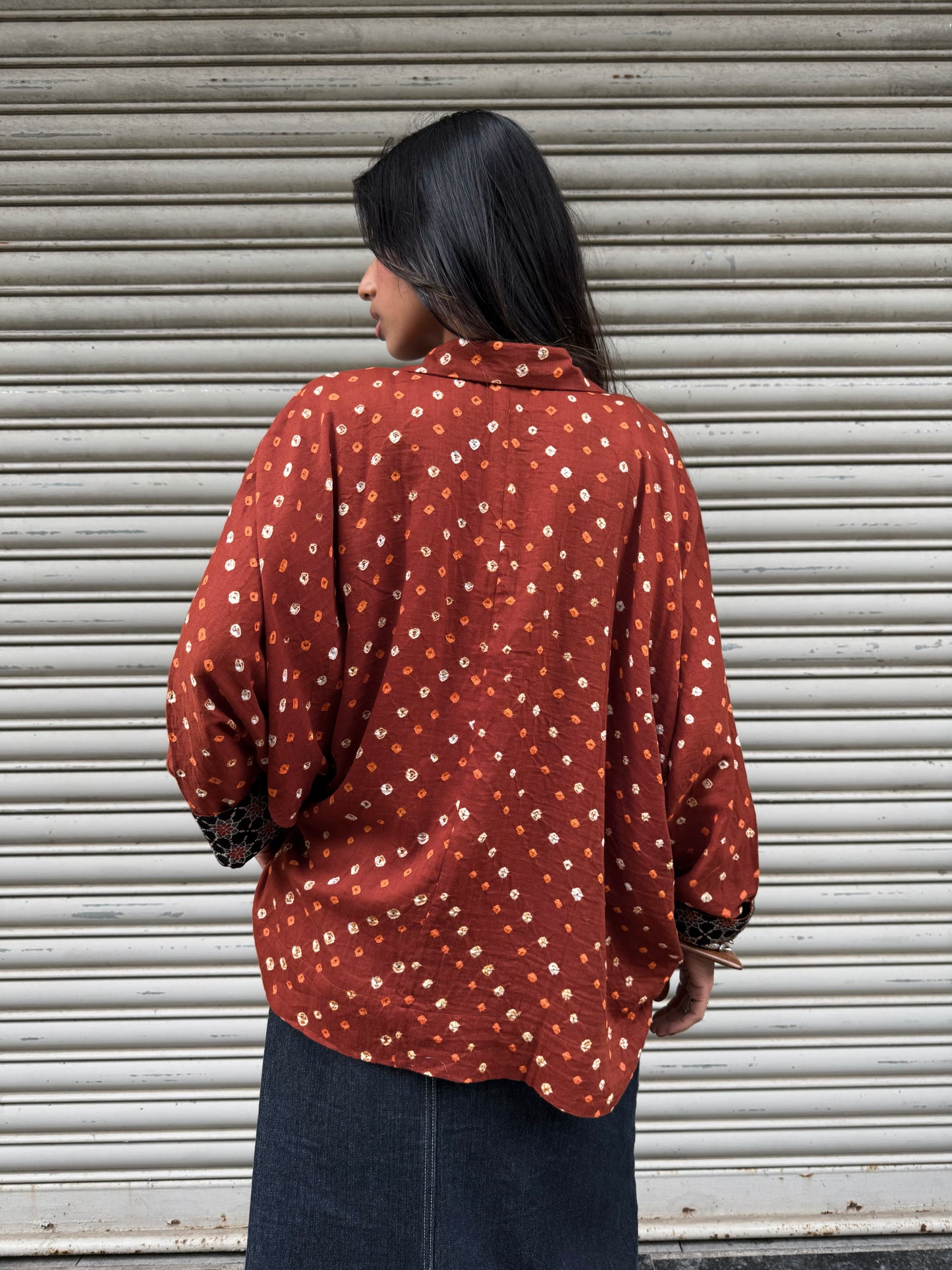 Rust Bandhani Cotton Shirt (READY TO DISPATCH)