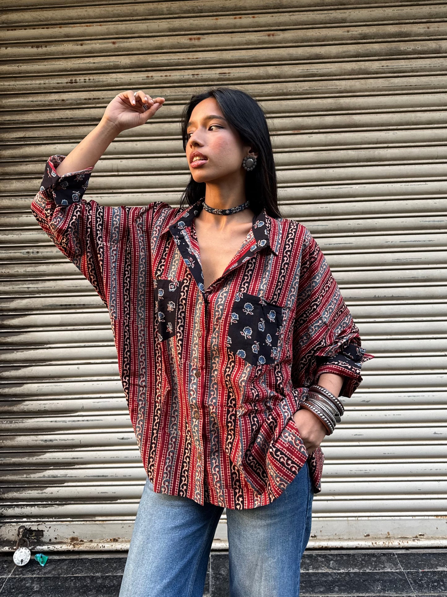 Brick Ajrakh Cotton Shirt