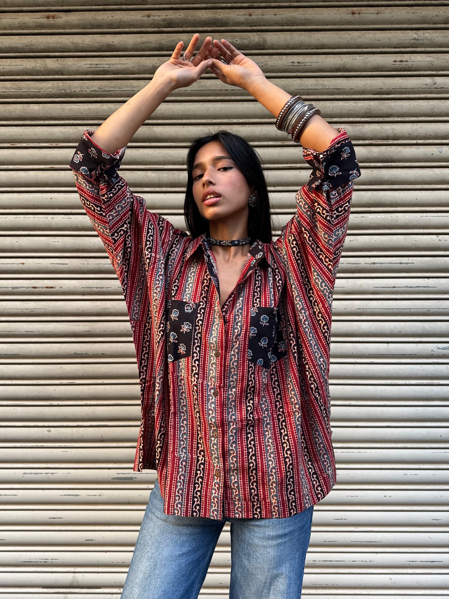 Brick Ajrakh Cotton Shirt