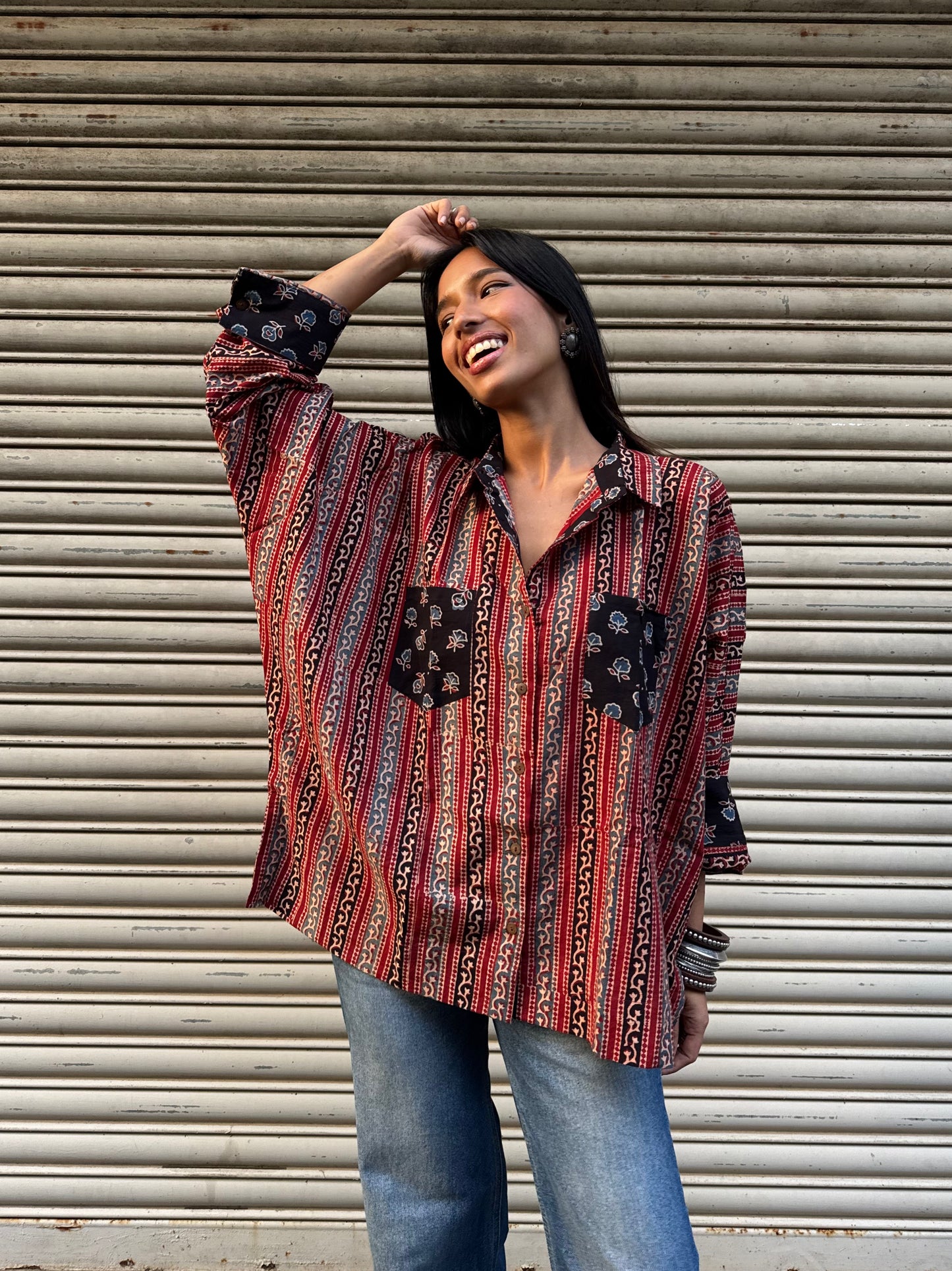 Brick Ajrakh Cotton Shirt
