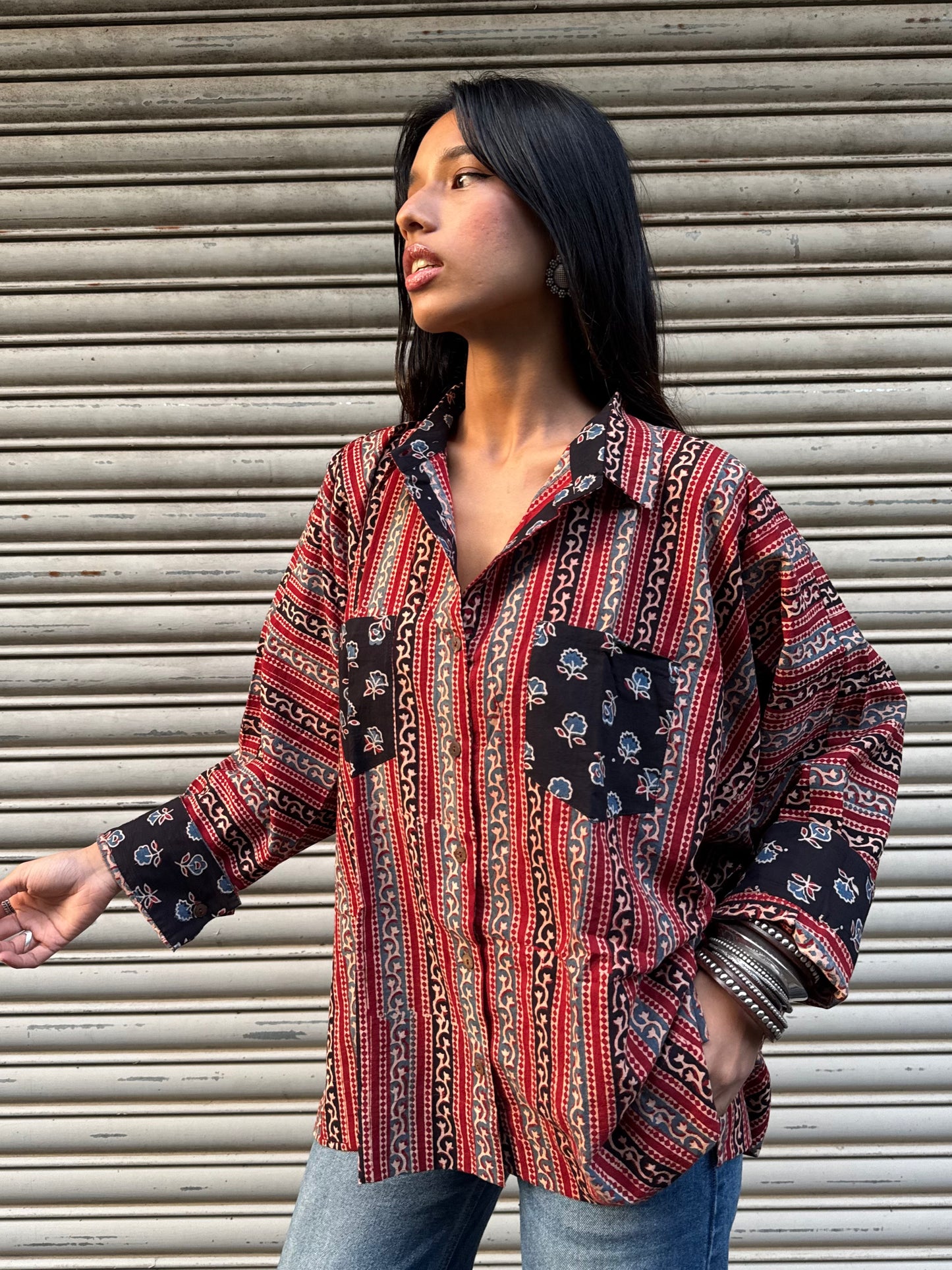 Brick Ajrakh Cotton Shirt