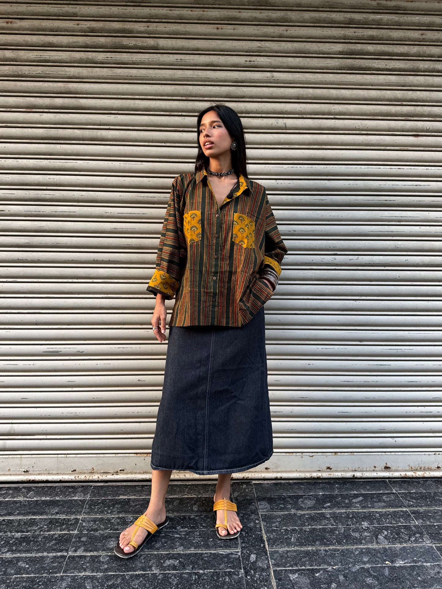 Panna Ajrakh Cotton Shirt