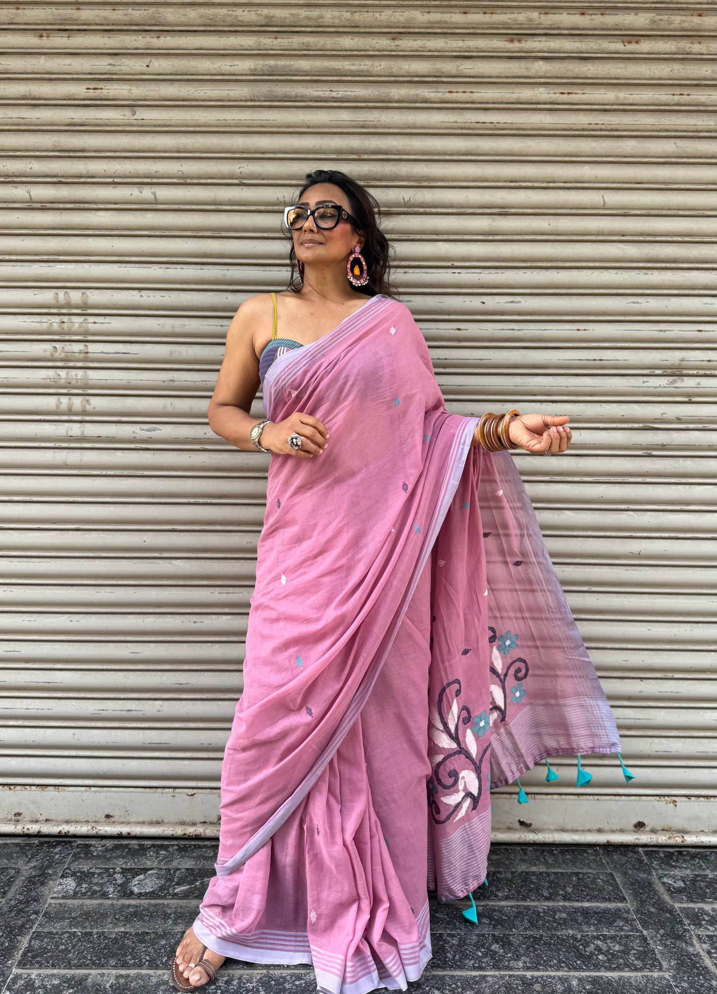 Rose Petal Jamdani Cotton Saree