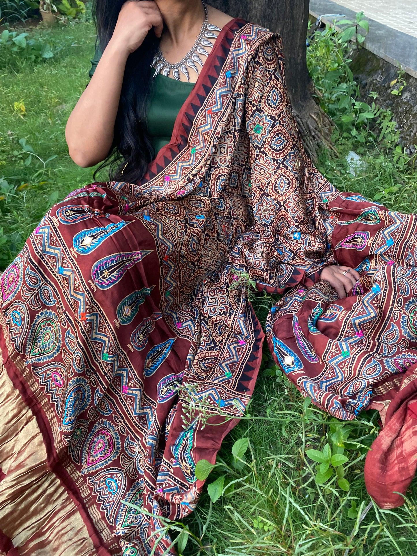 Deep Maroon modal silk dupatta with Zari