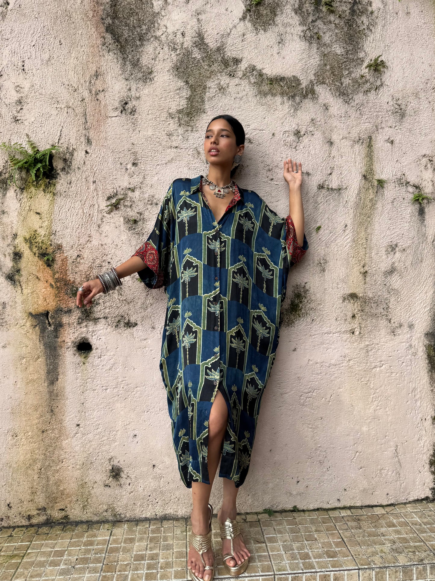 Moss Modal Silk Kaftan dress