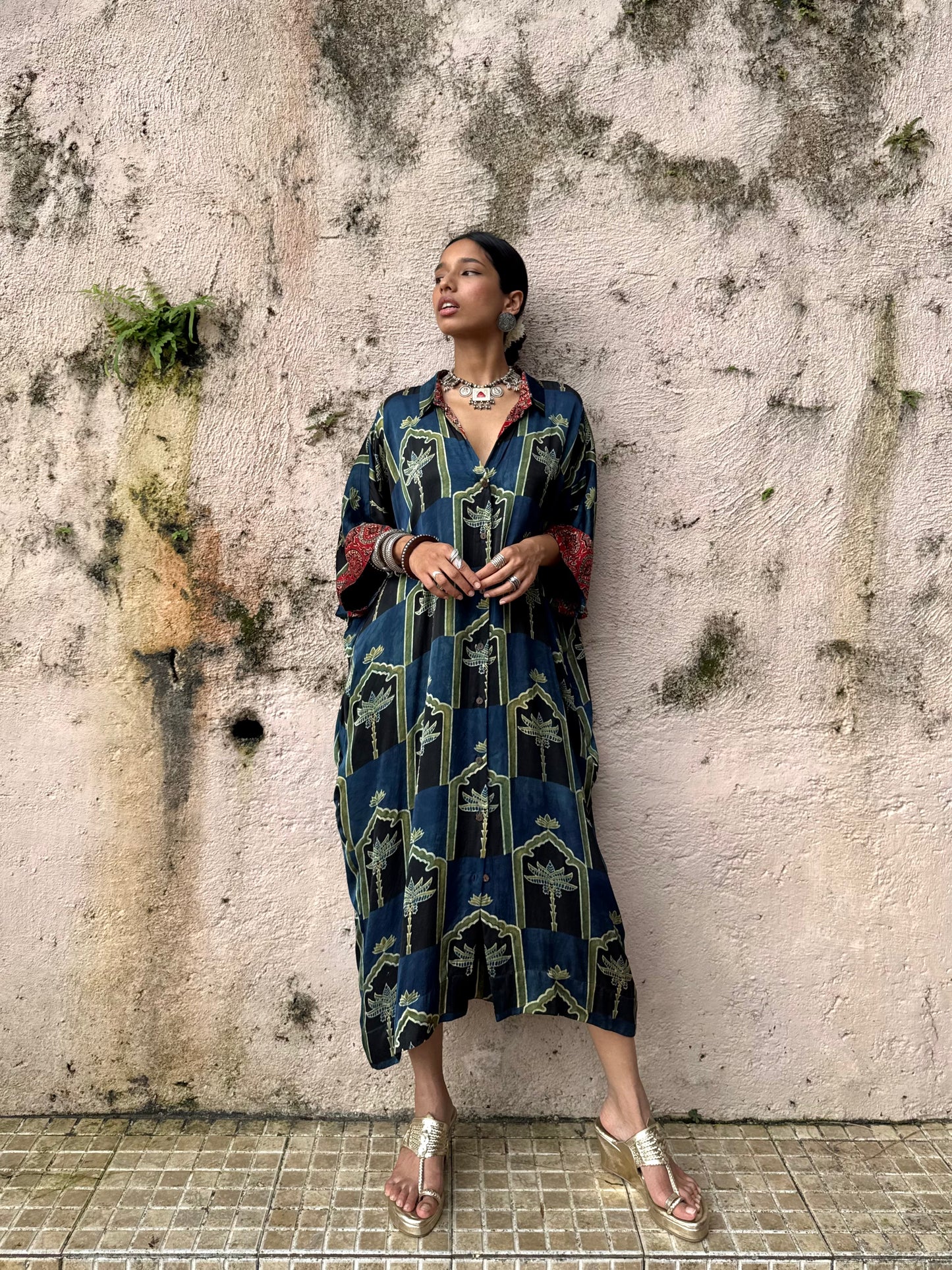 Moss Modal Silk Kaftan dress