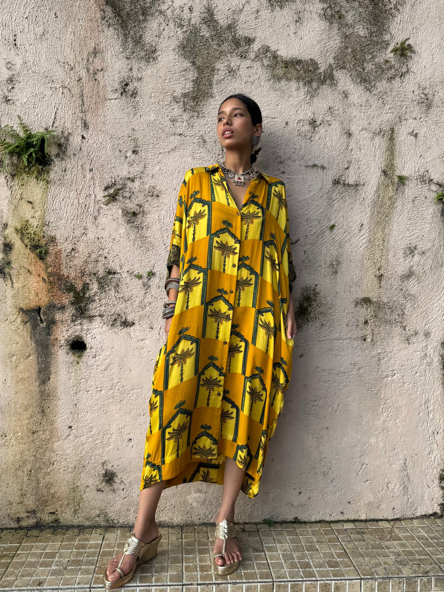 Haldi Modal Silk Kaftan dress