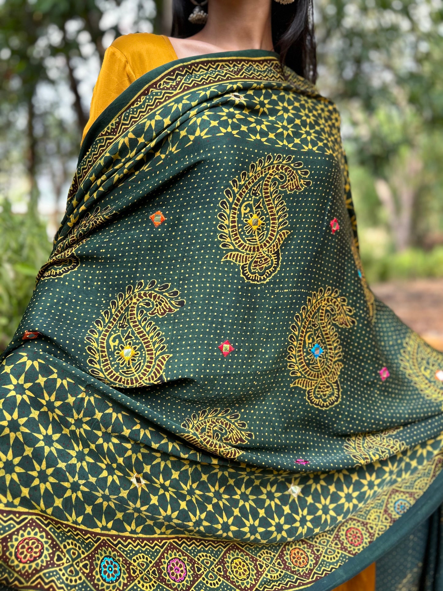 Mehendi green Kairi modal silk dupatta