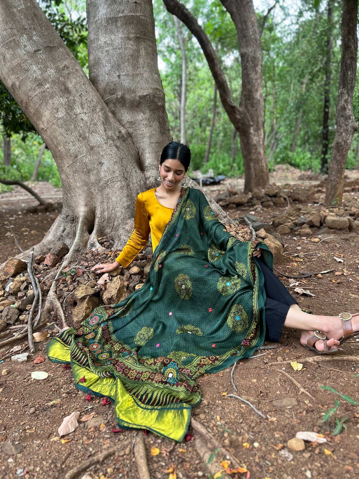 Mehendi green modal silk dupatta with Zari