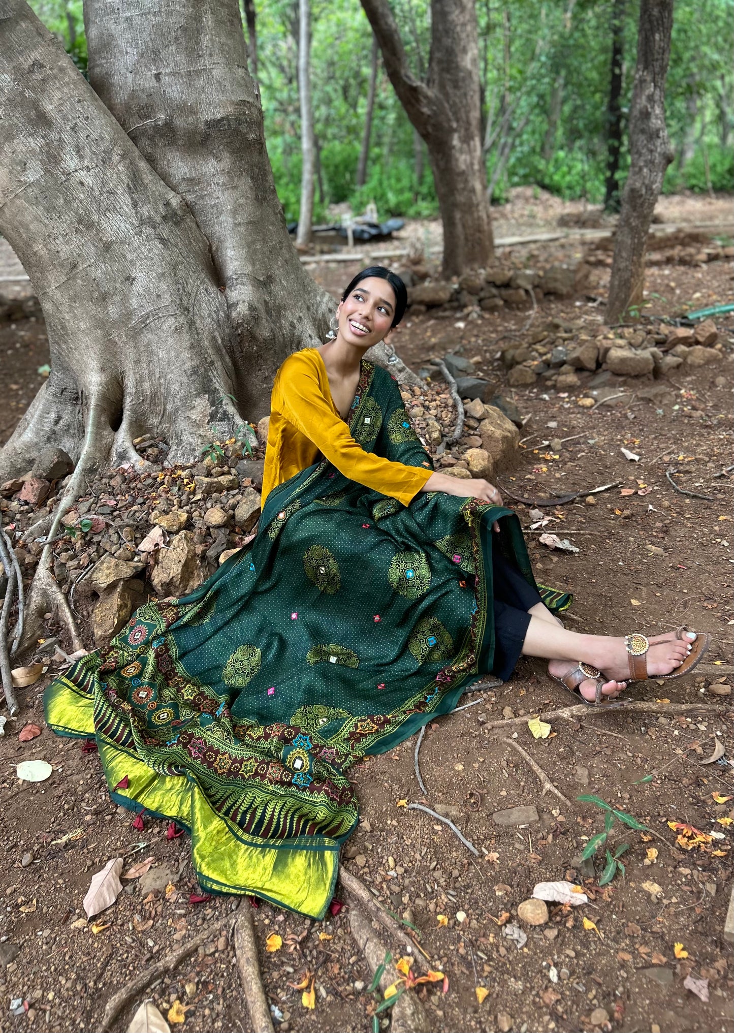 Mehendi green modal silk dupatta with Zari