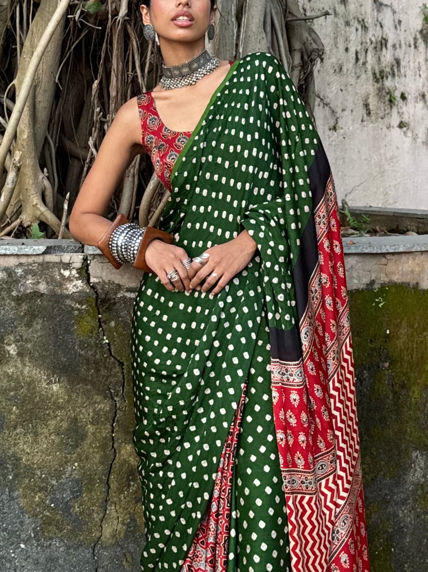 Hari Bandhani Modal Silk Saree