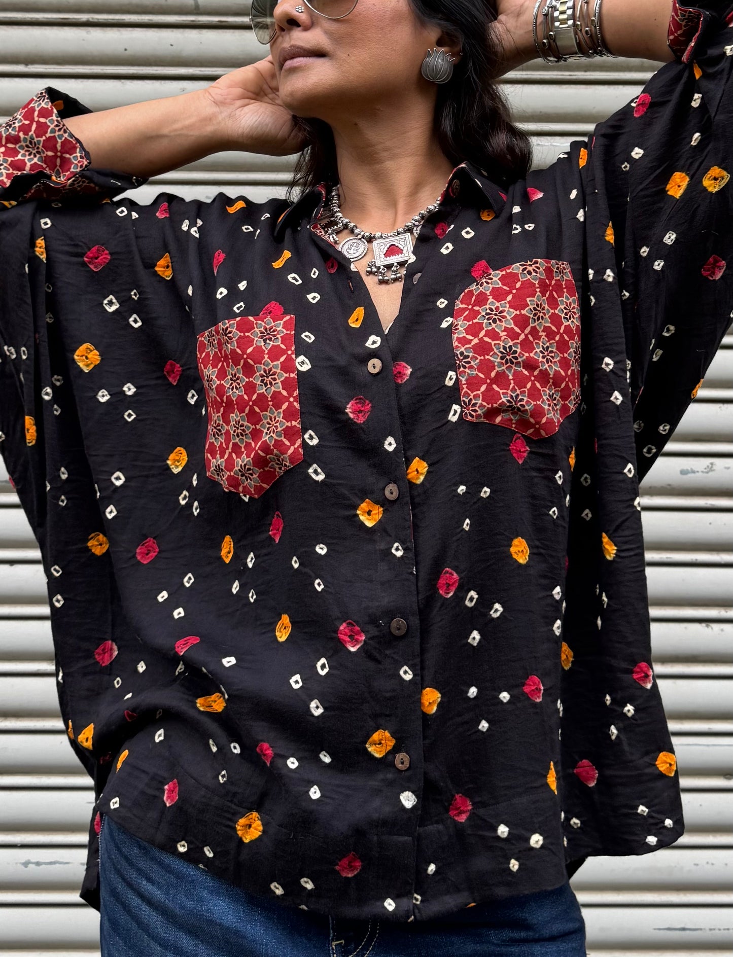 Midnight Bandhani Cotton Shirt