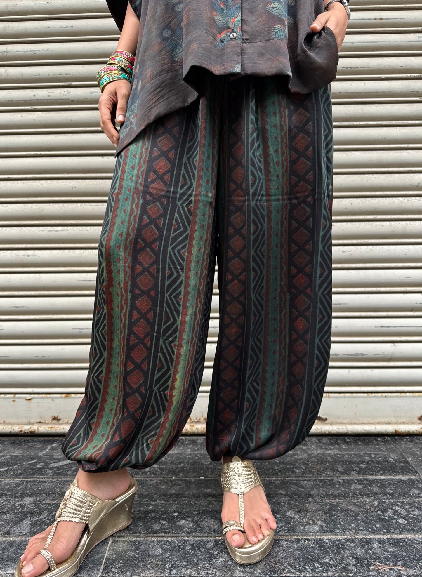 Sage Modal silk Co-ord set with Ballon pants