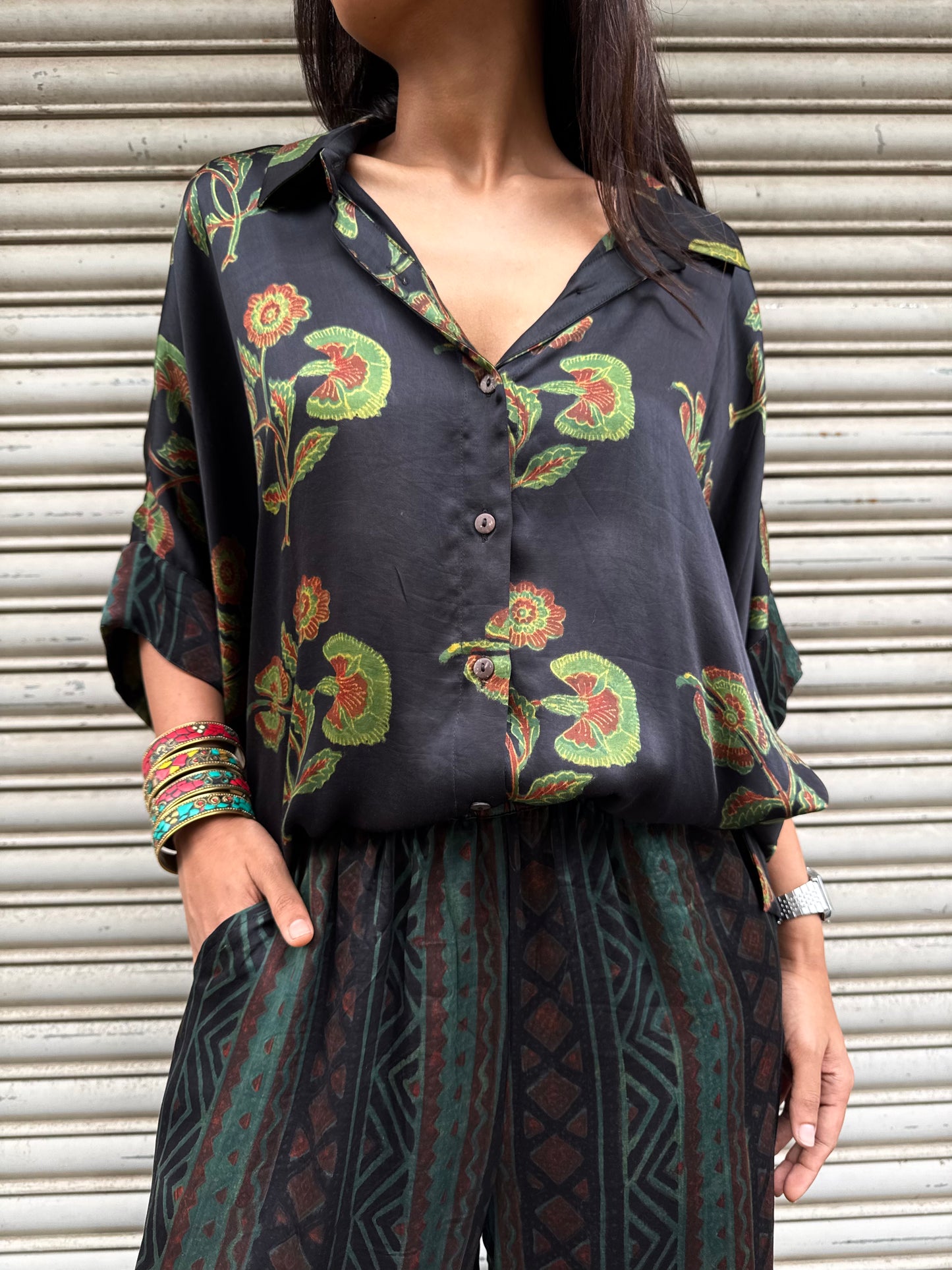 Moss Modal silk Co-ord set with Ballon pants