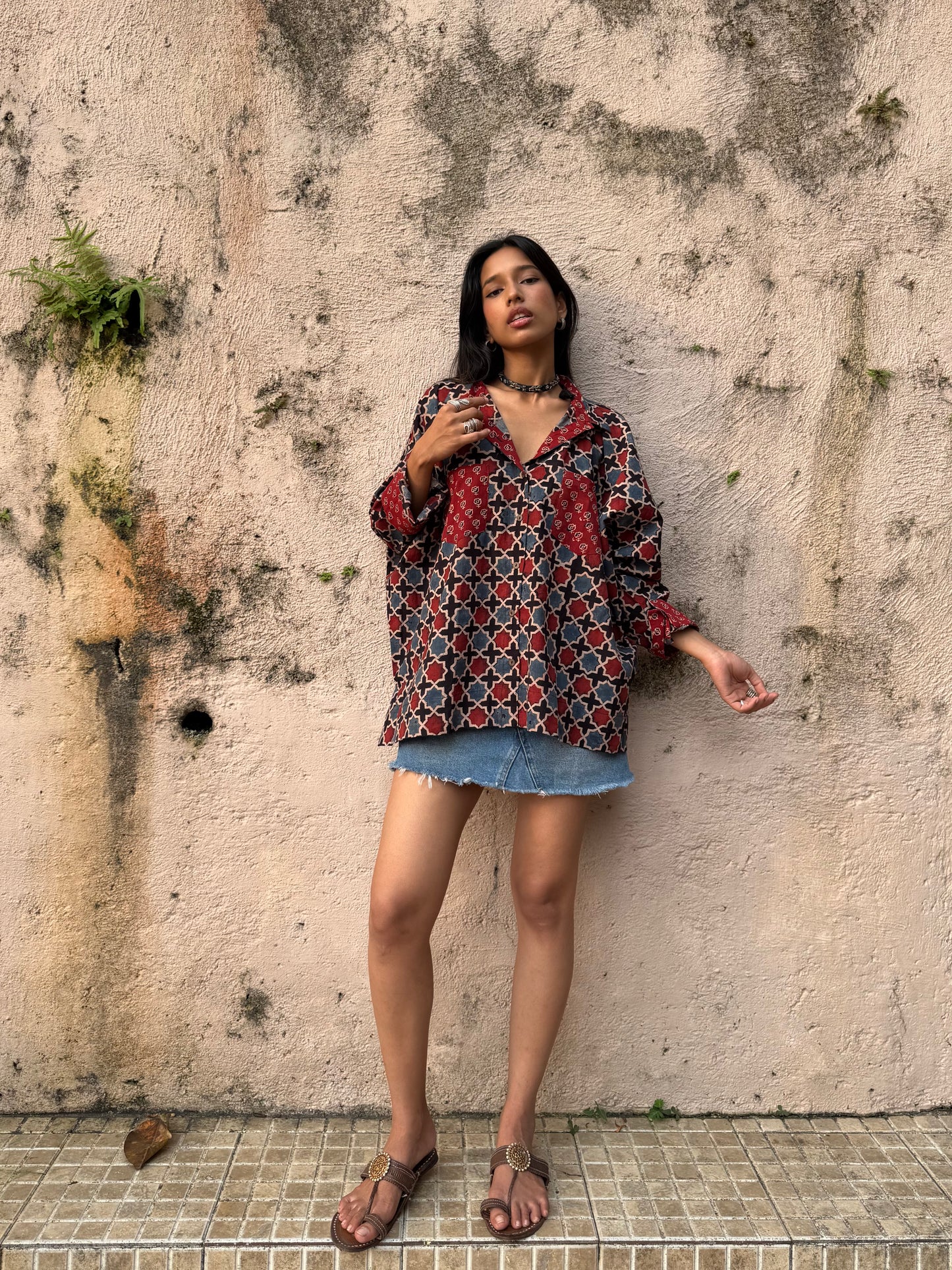 Coal Ajrakh Cotton Shirt
