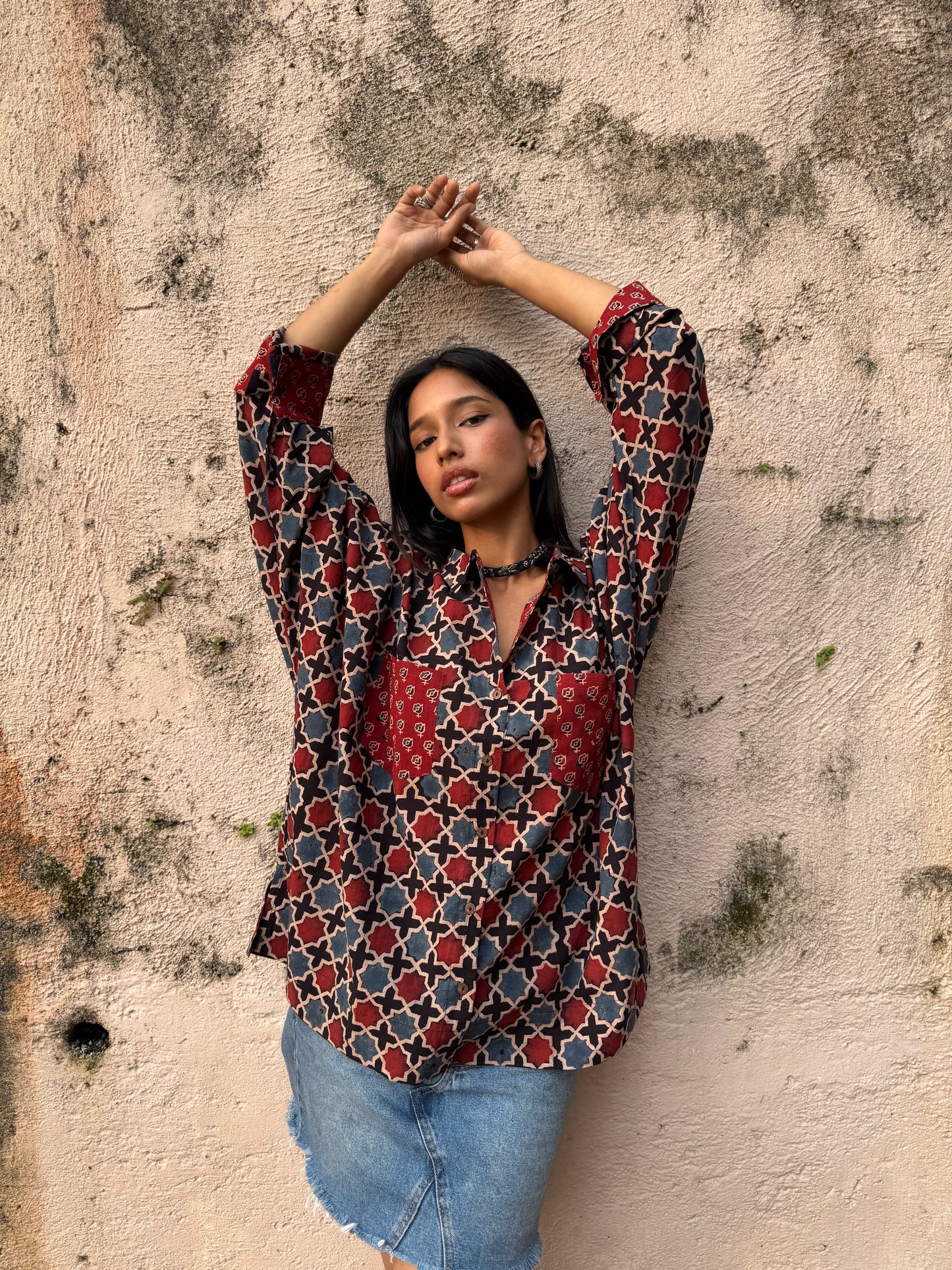 Coal Ajrakh Cotton Shirt