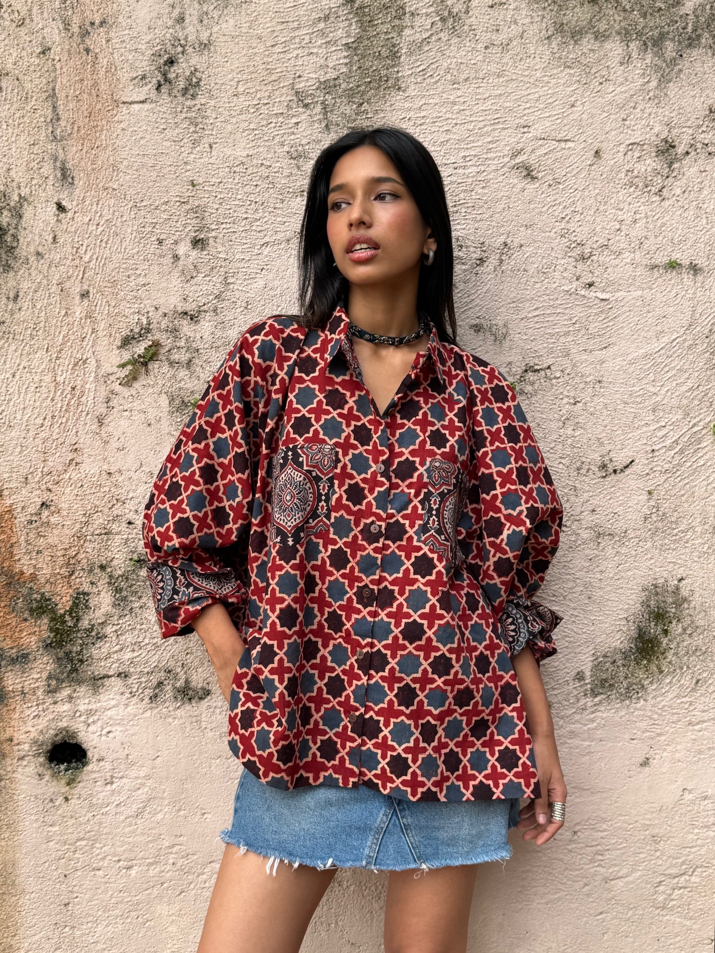 Rust Ajrakh Cotton Shirt