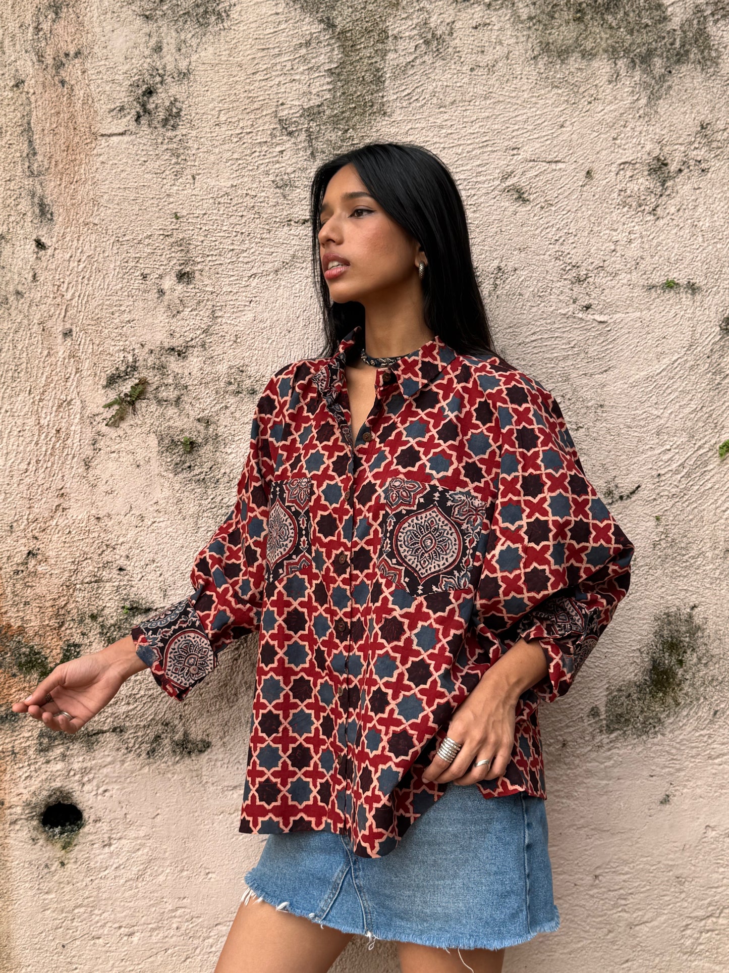 Rust Ajrakh Cotton Shirt