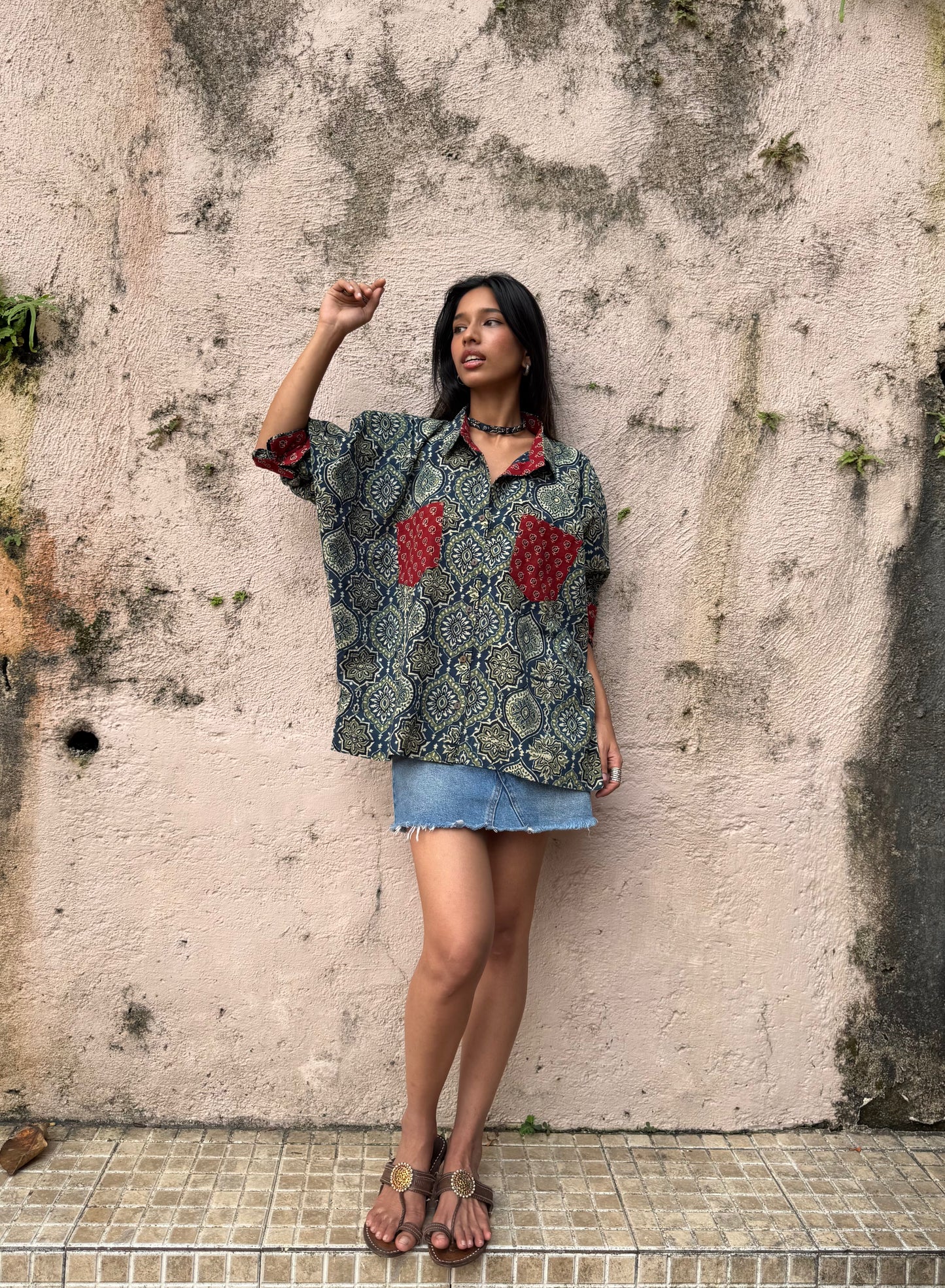 Teal Ajrakh Cotton Shirt