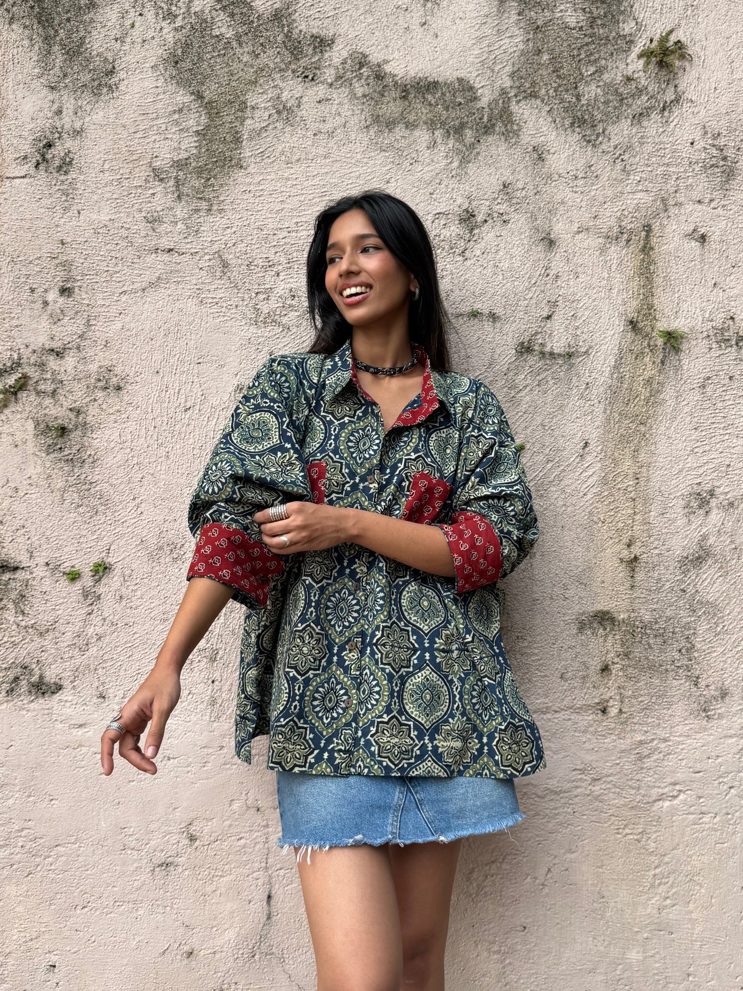Teal Ajrakh Cotton Shirt