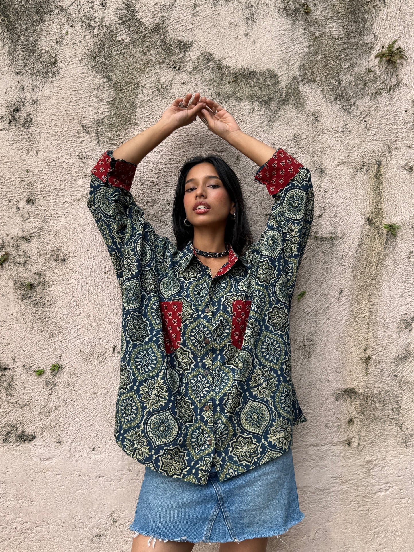 Teal Ajrakh Cotton Shirt