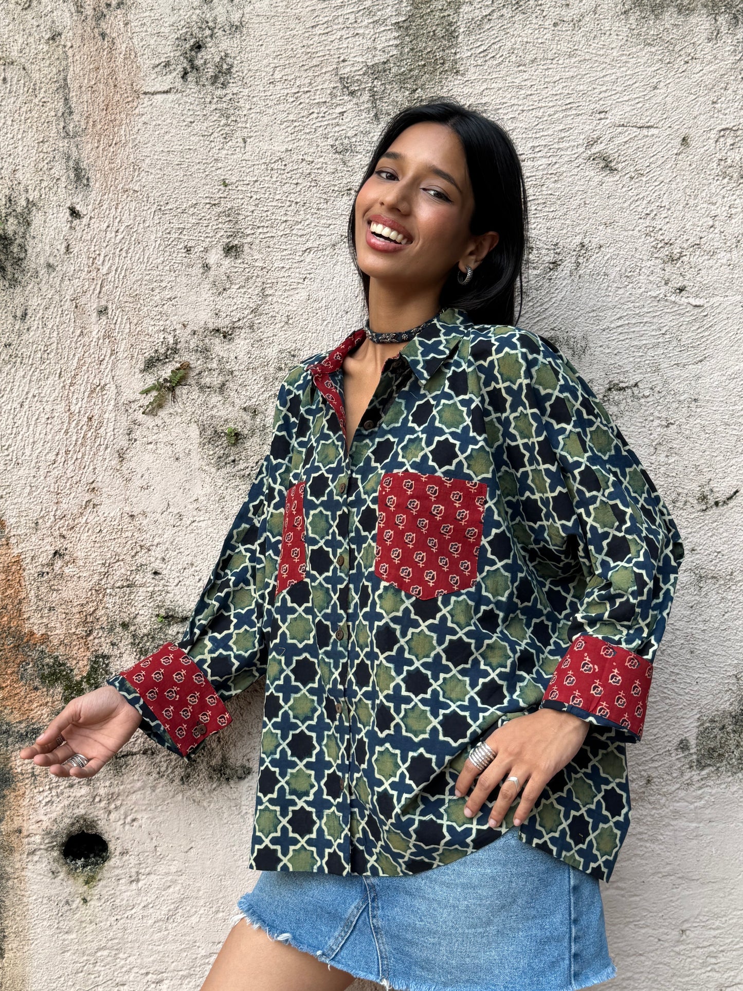 Cedar Ajrakh Cotton Shirt