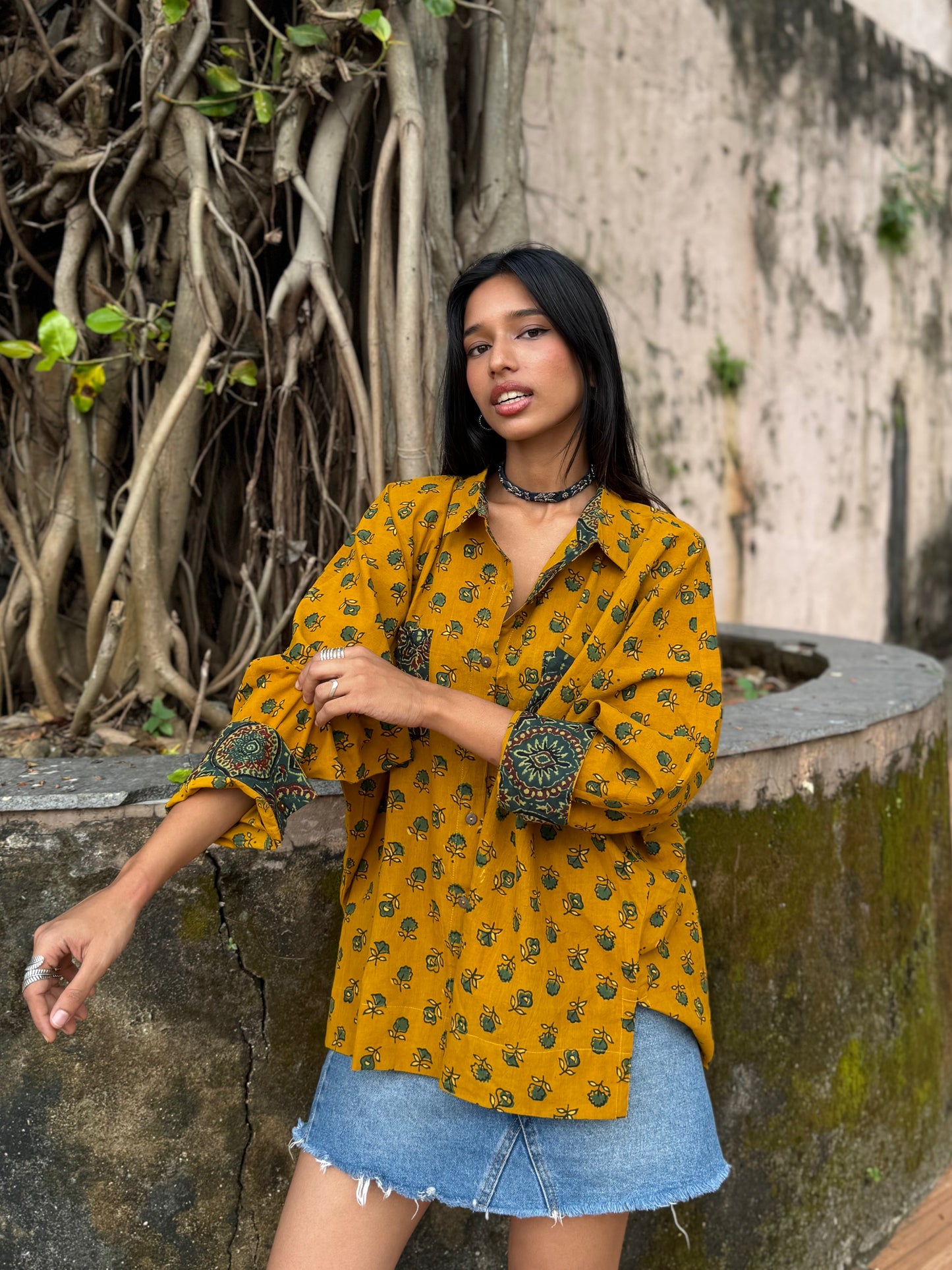 Saffron Ajrakh Cotton Shirt