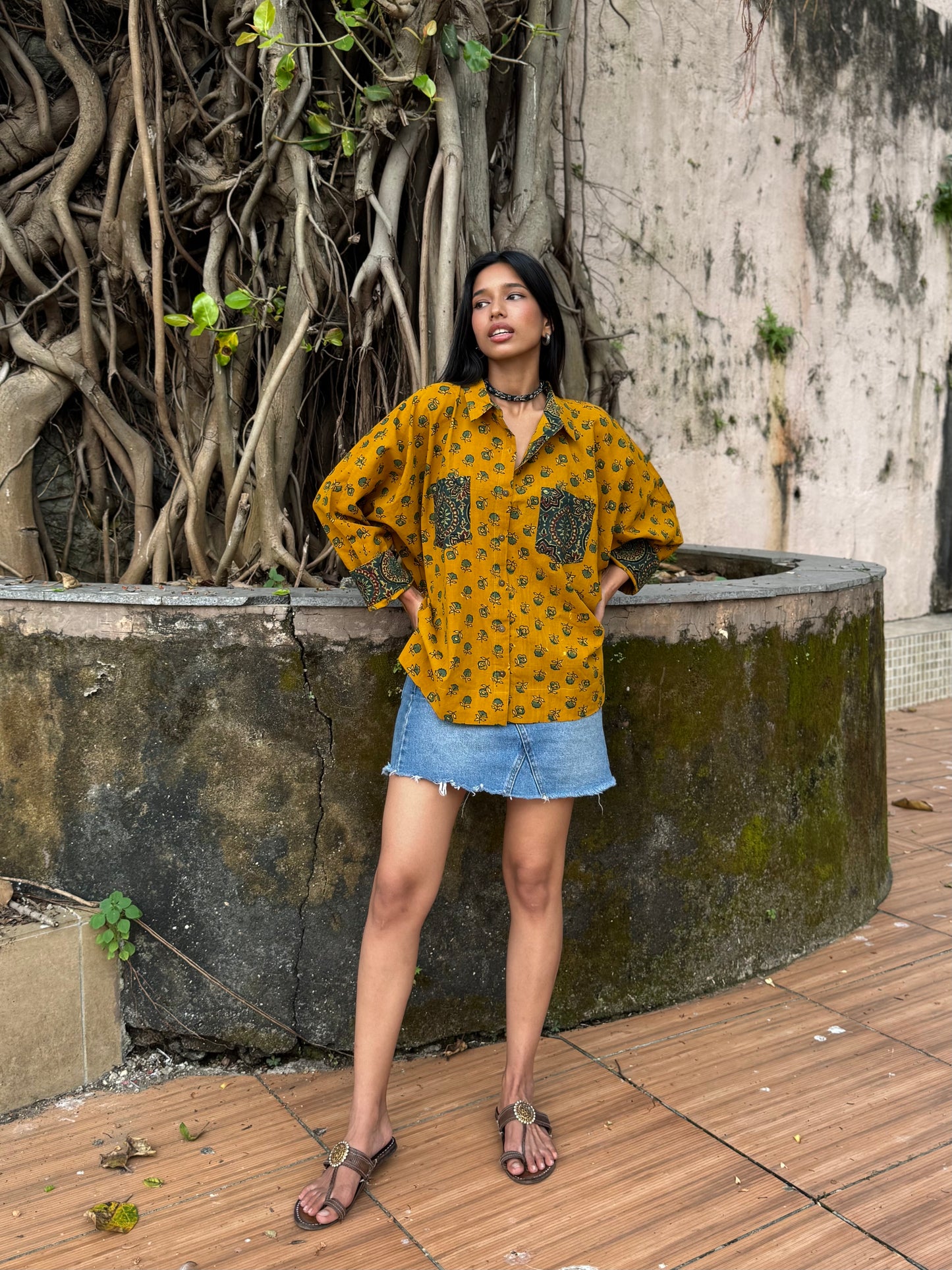 Saffron Ajrakh Cotton Shirt