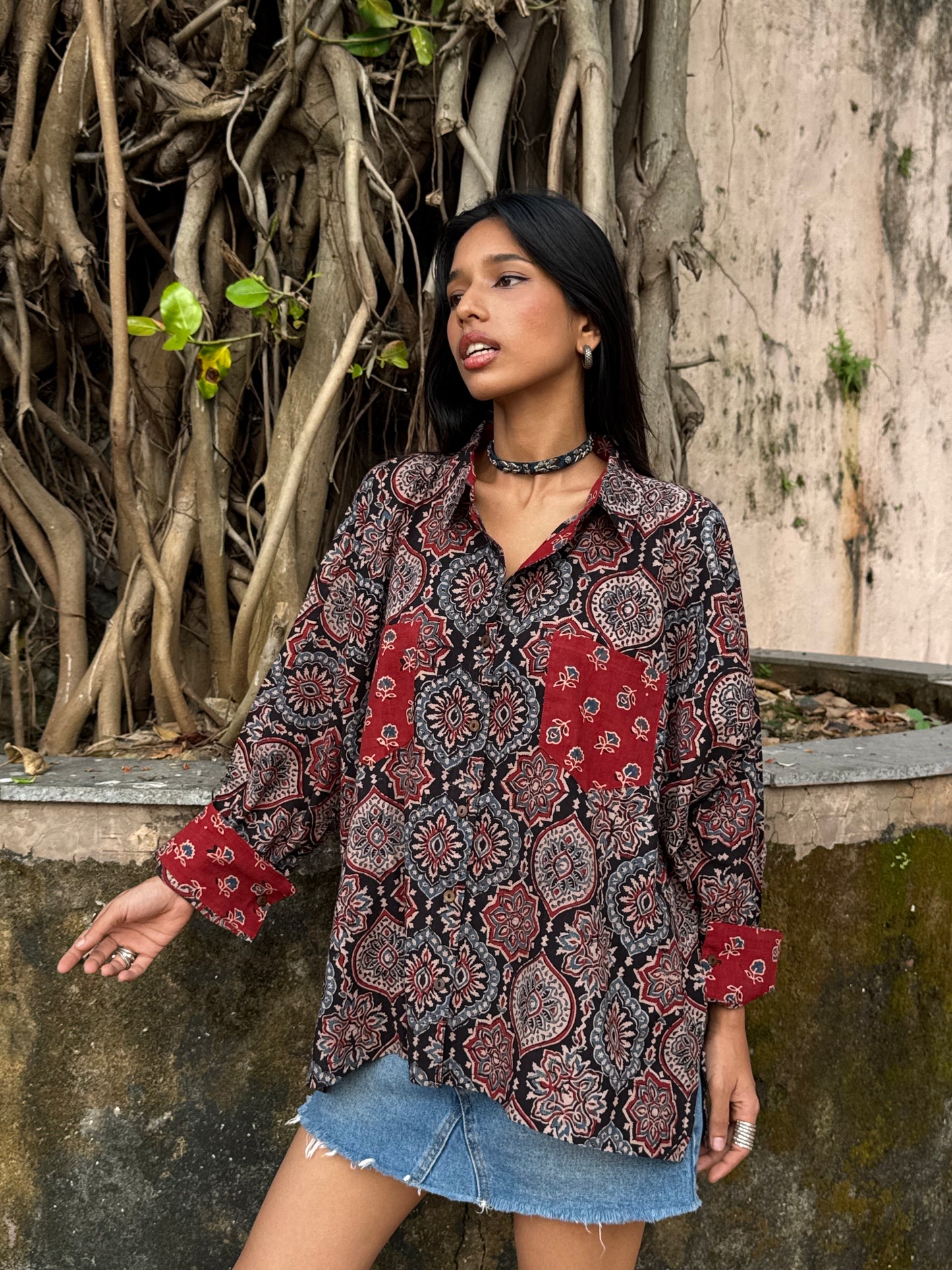 Graphite Ajrakh Cotton Shirt