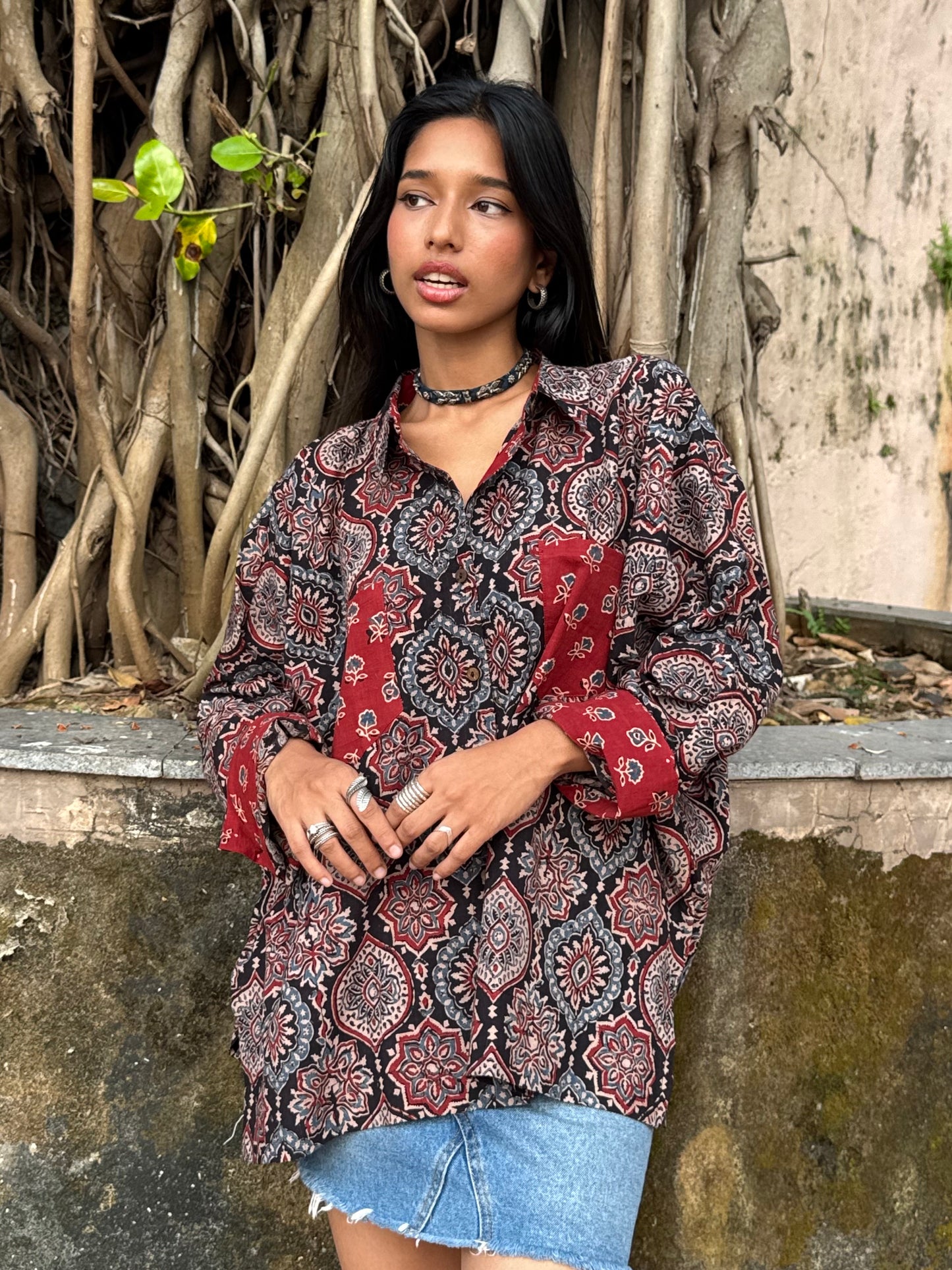 Graphite Ajrakh Cotton Shirt