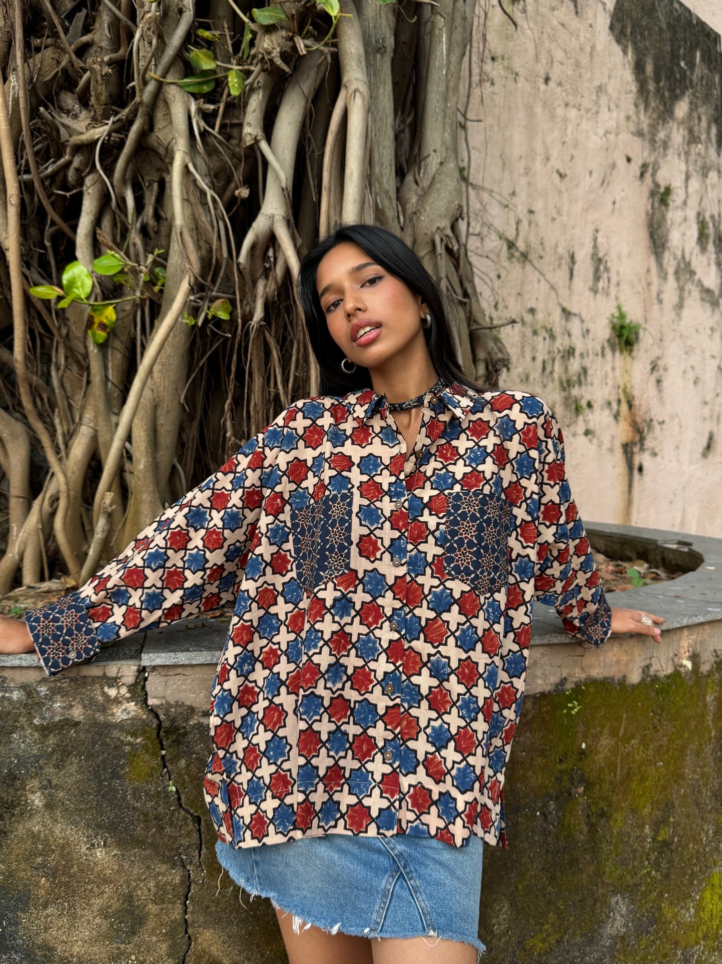Ivory Ajrakh Cotton Shirt