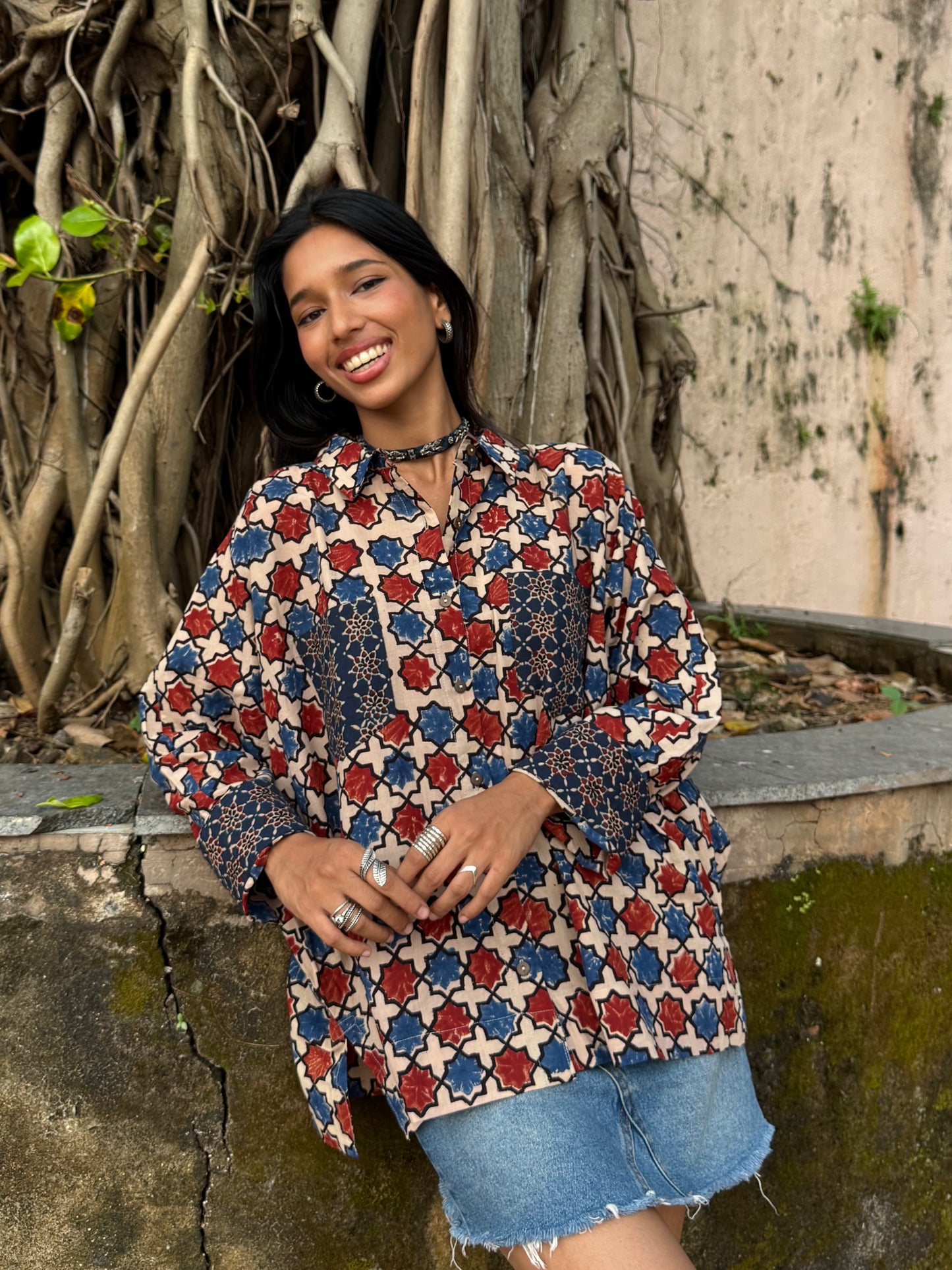 Ivory Ajrakh Cotton Shirt