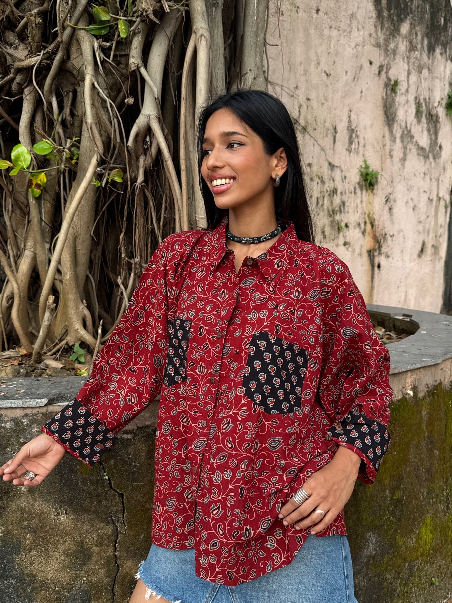 Coral Ajrakh Cotton Shirt